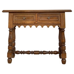 19th Spanish Walnut Console Table with Two Drawers