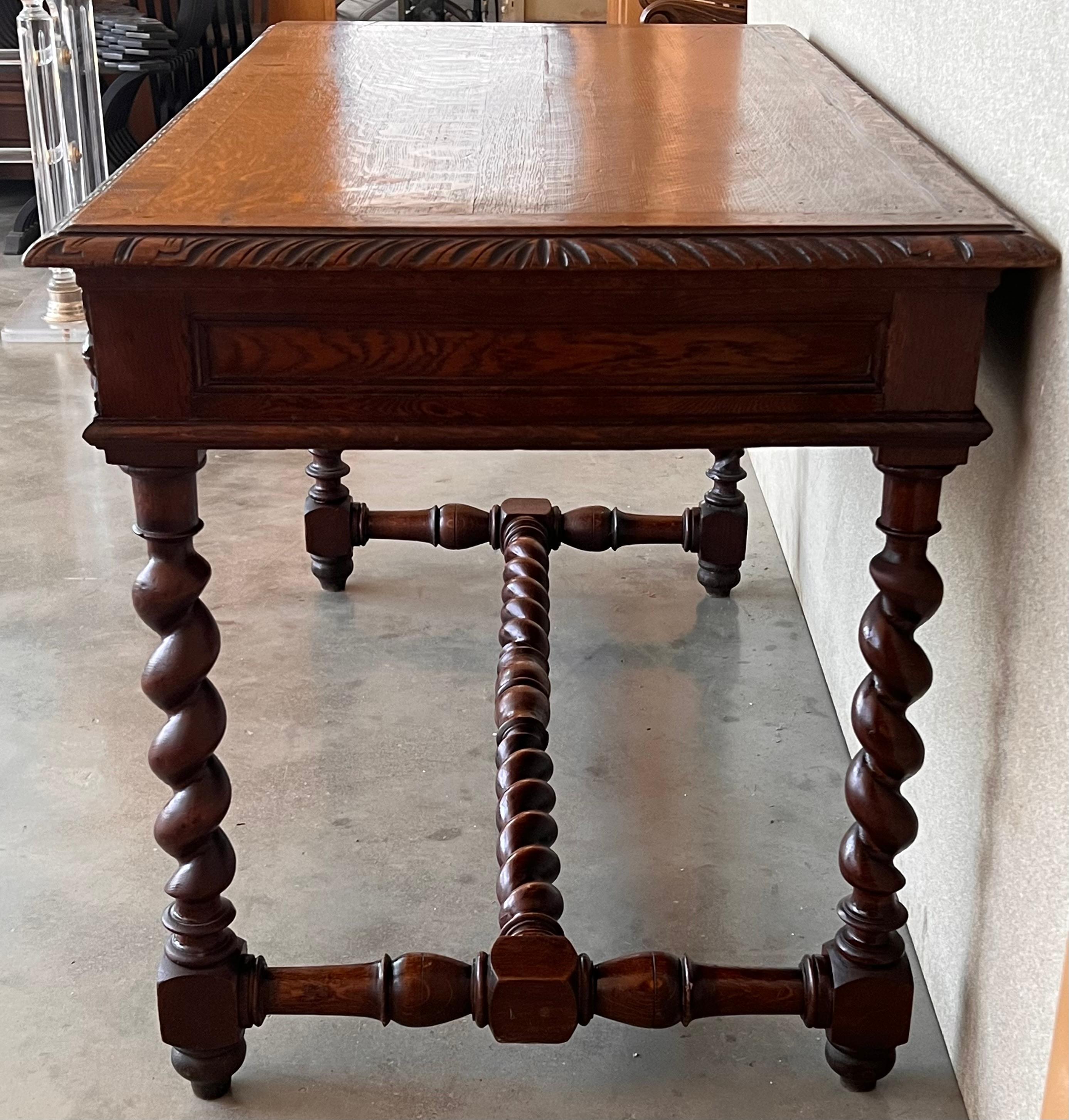 19th Spanish Walnut Desk or Console Table with Two Drawers & Solomonic Legs 1