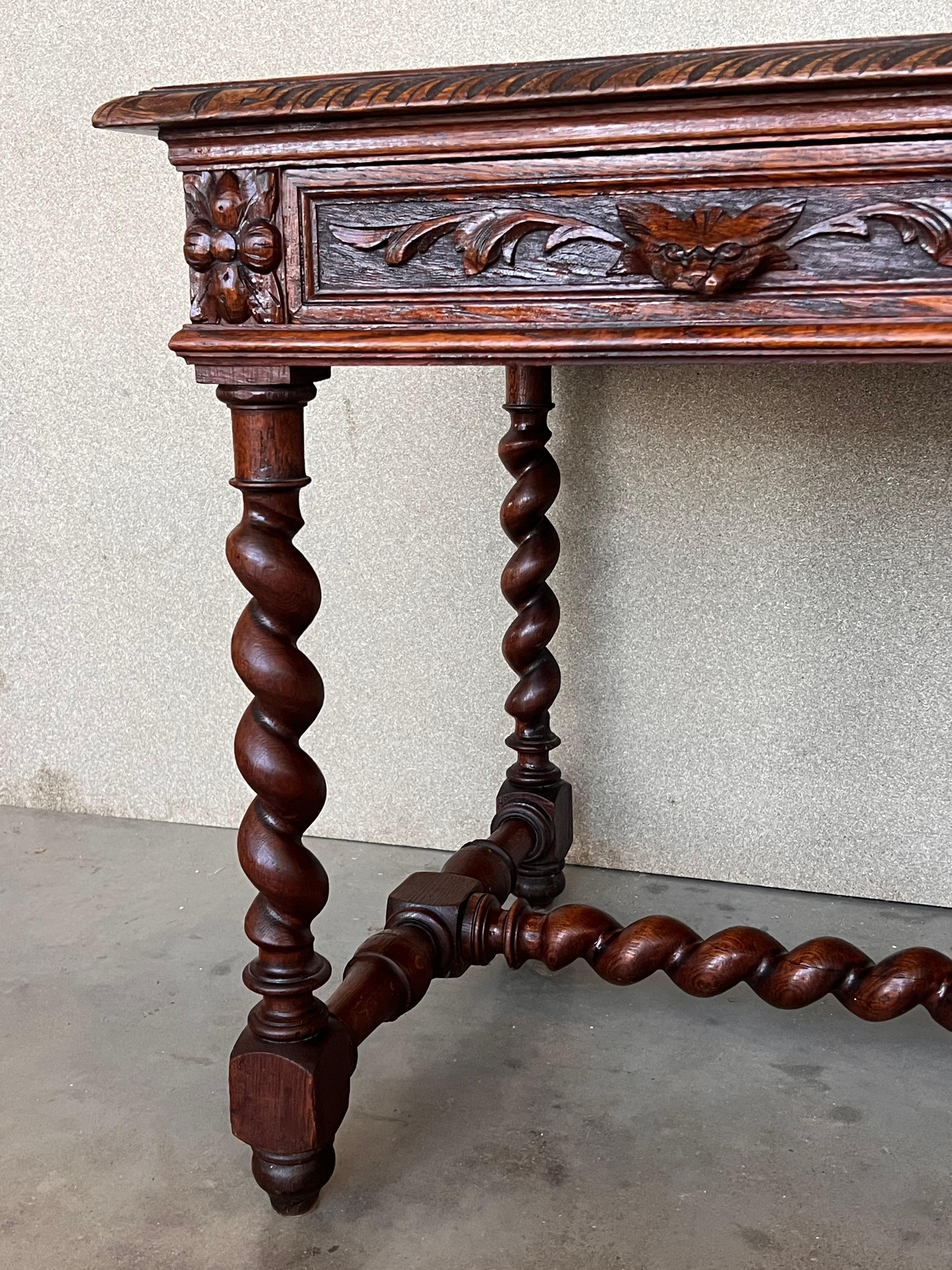 19th Spanish Walnut Desk or Console Table with Two Drawers & Solomonic Legs 3