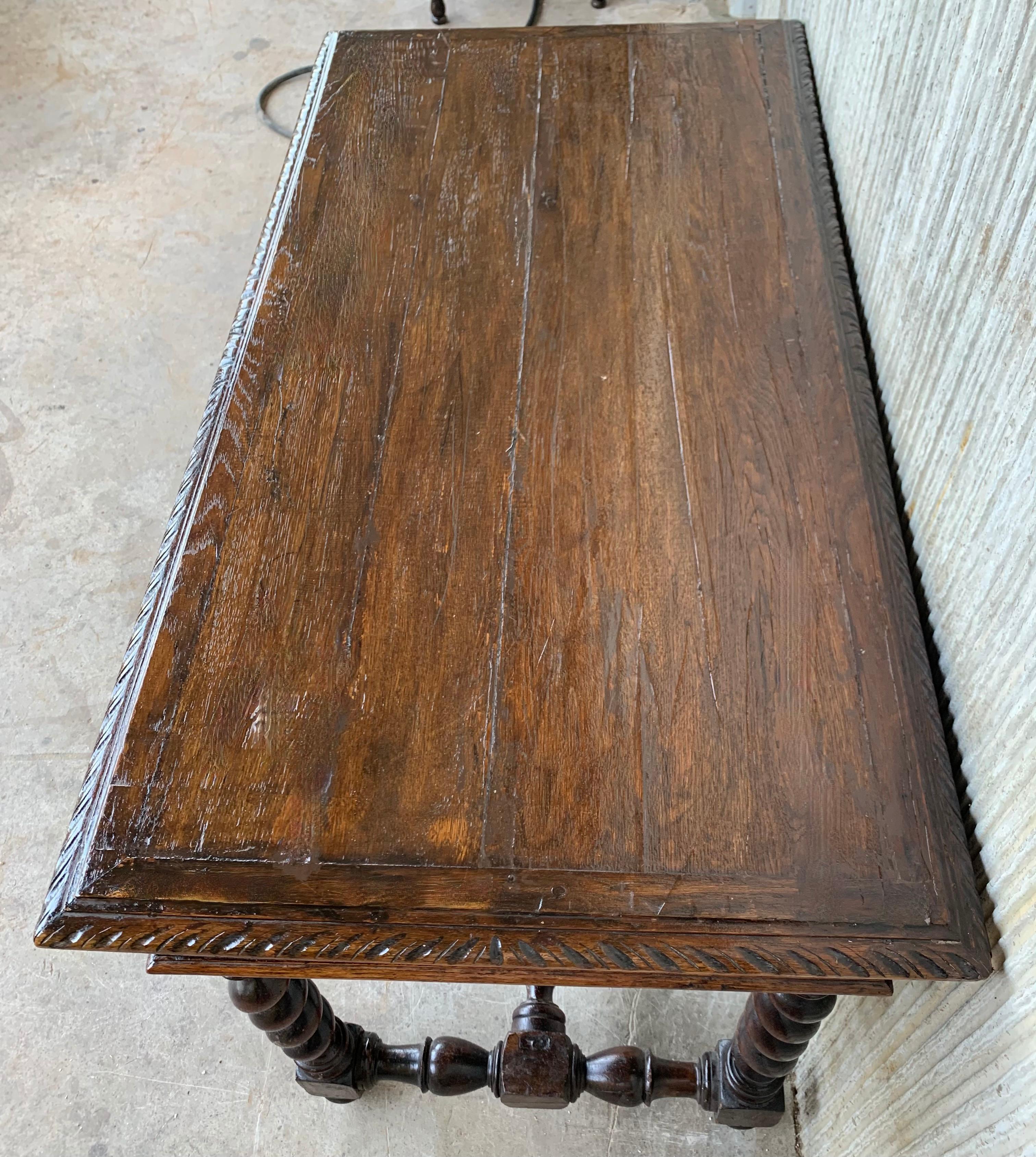 Late 19th Century 19th Spanish Walnut Desk or Console with Two Drawers and Solomonic Turning Legs