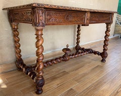 19th Spanish Walnut  Desk with Two Drawers and Solomonic Turning Legs