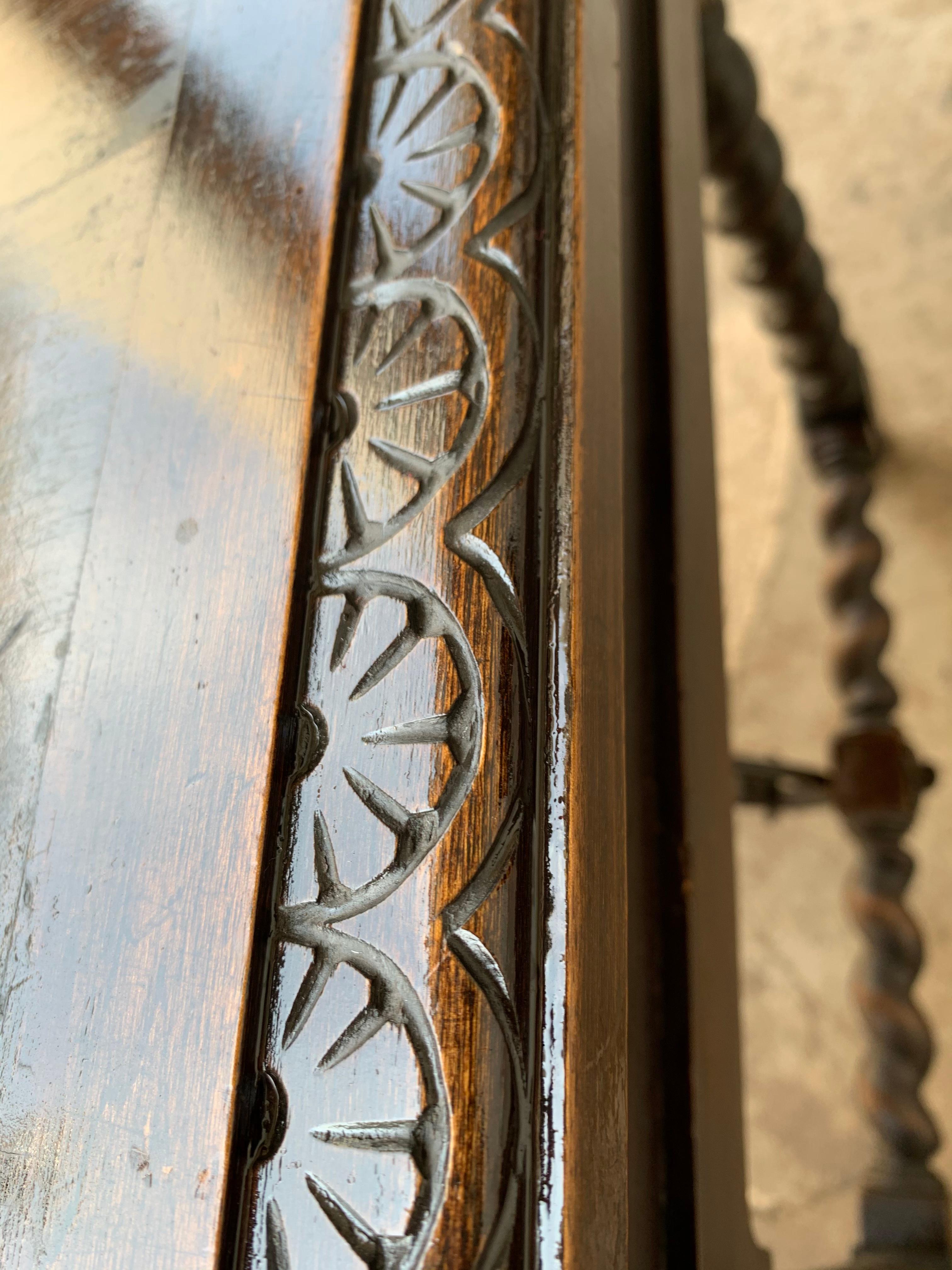 French 19th Spanish Walnut Desk with Two Drawers and Solomonic Turning Legs For Sale