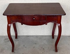 19th Spanish Walnut Drawer Side Table with Cabriole Legs