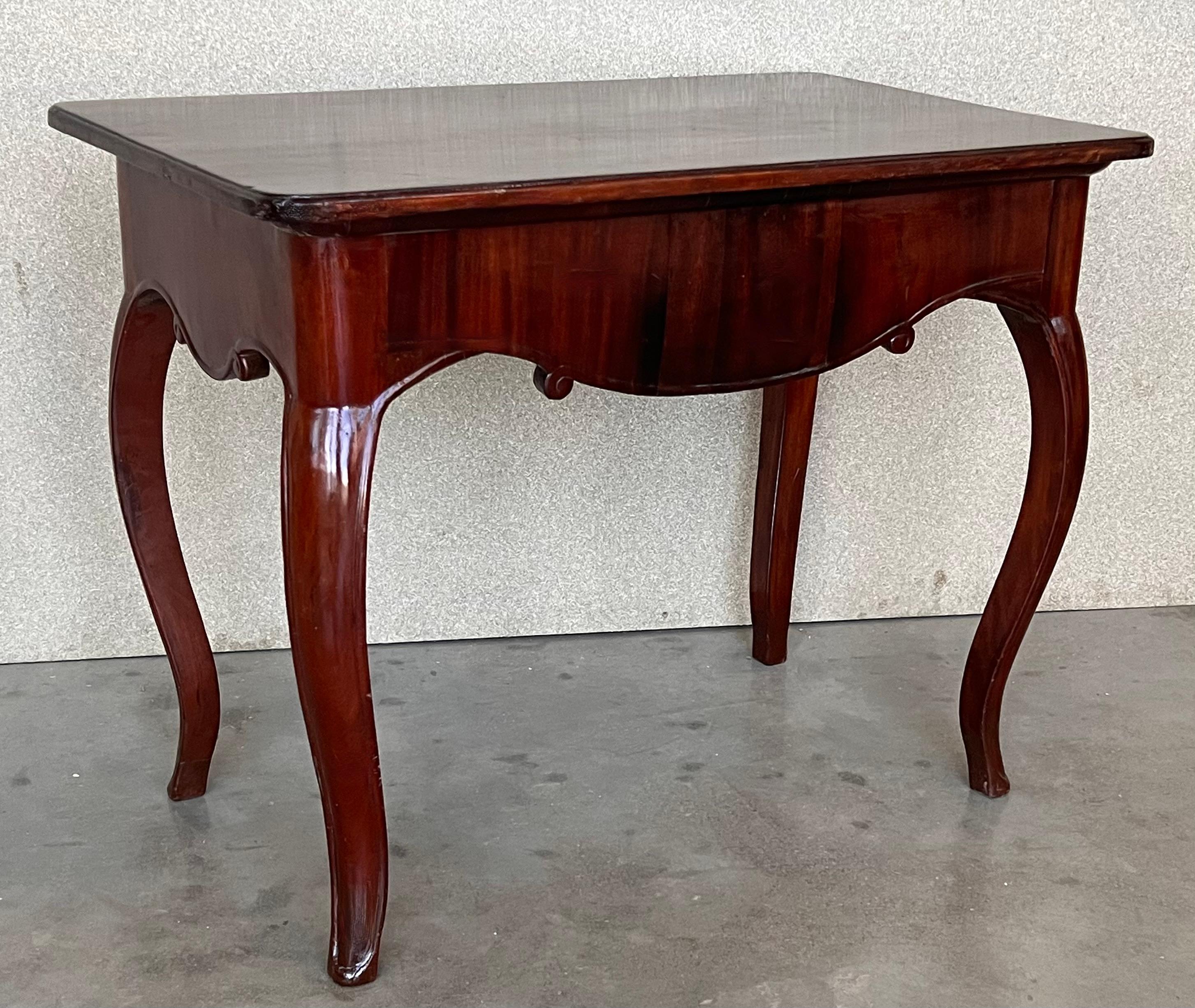 Spanish Colonial 19th Spanish Walnut Drawer Side Table with Cabriole Legs For Sale