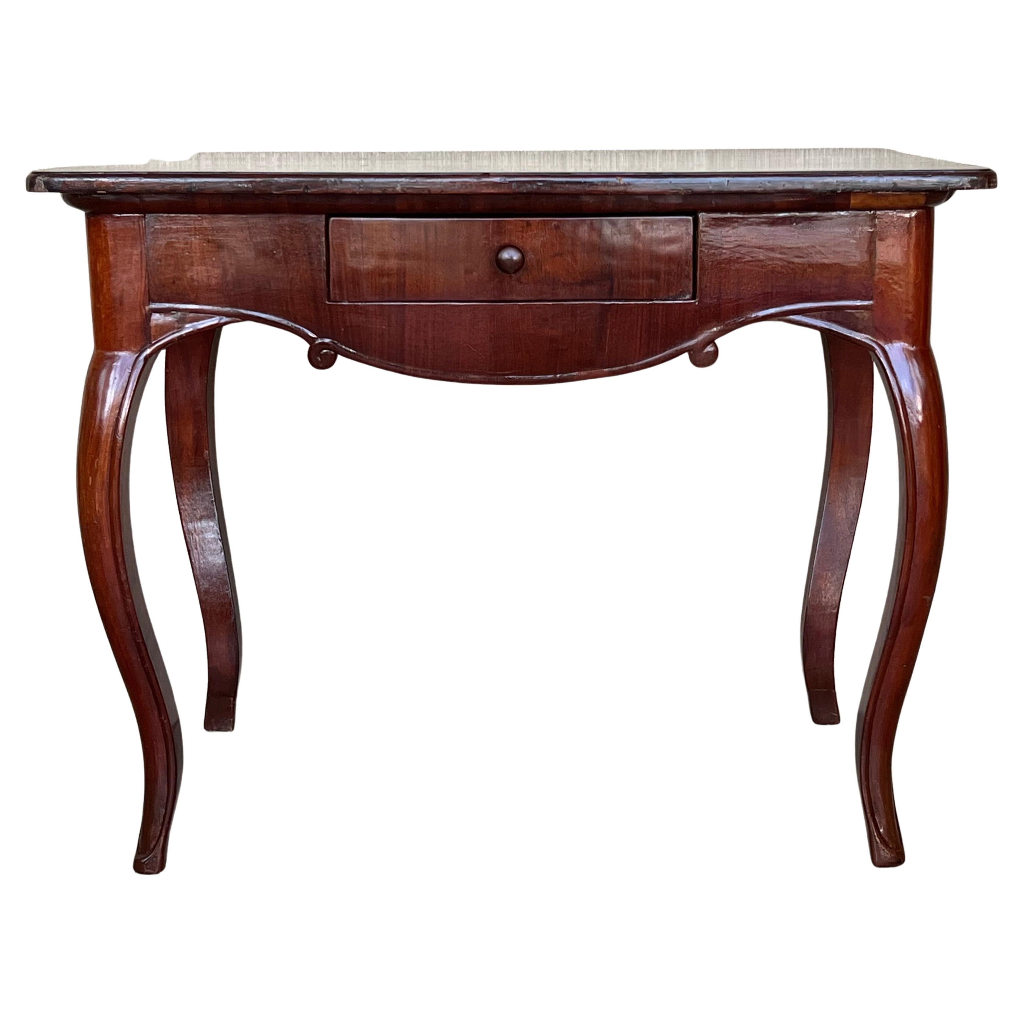 19th Spanish Walnut Drawer Side Table with Cabriole Legs