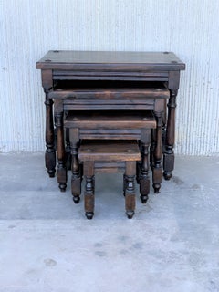 19th Spanish Walnut Nesting Side Tables with Tacks on the Top