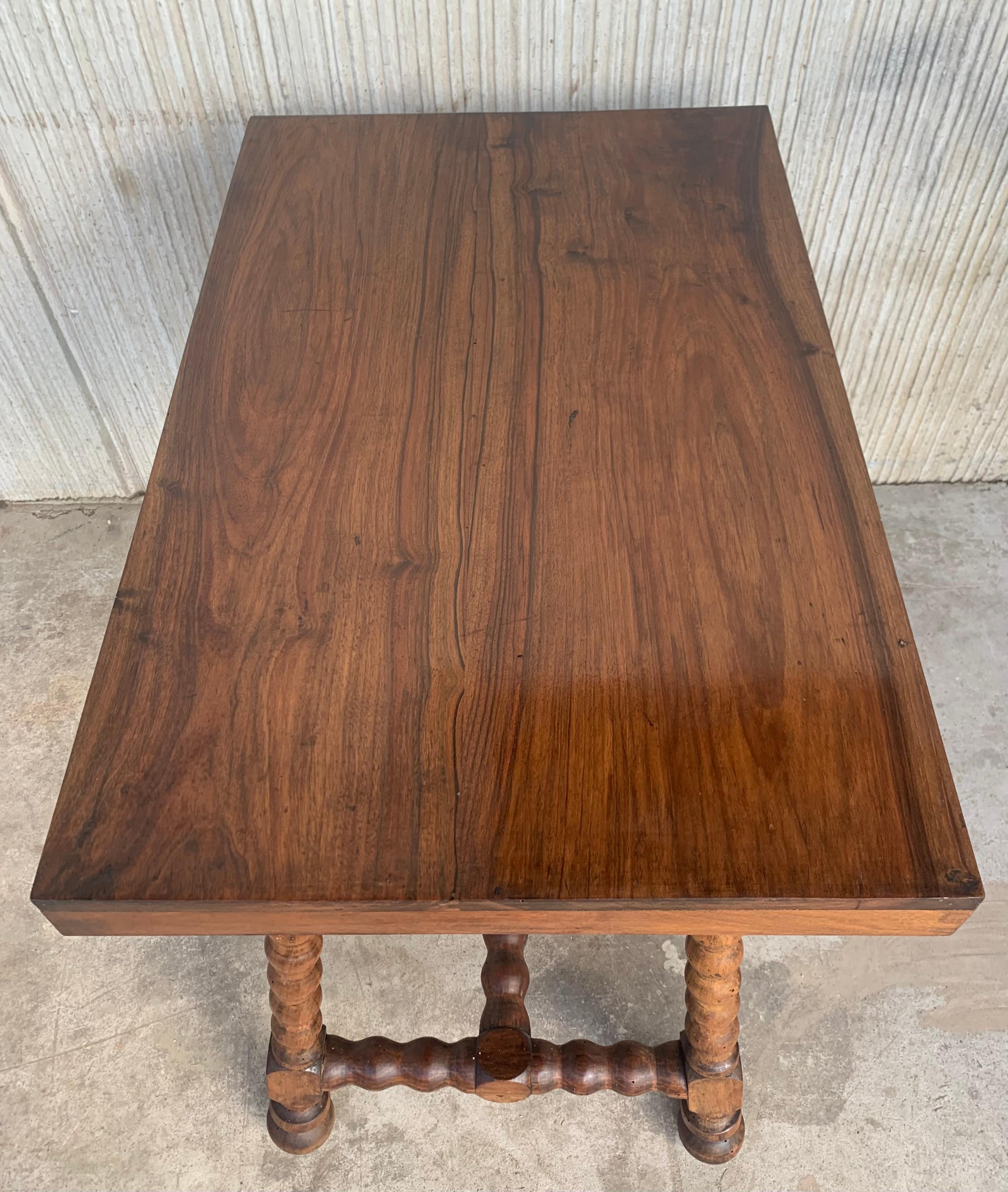 19th Spanish Walnut Side Table with Lyre Legs, Flat Top and Iron Stretcher For Sale 2