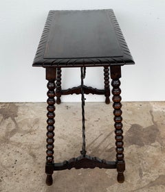19th Spanish Walnut Side Table with Turned Legs and Beleveled Top