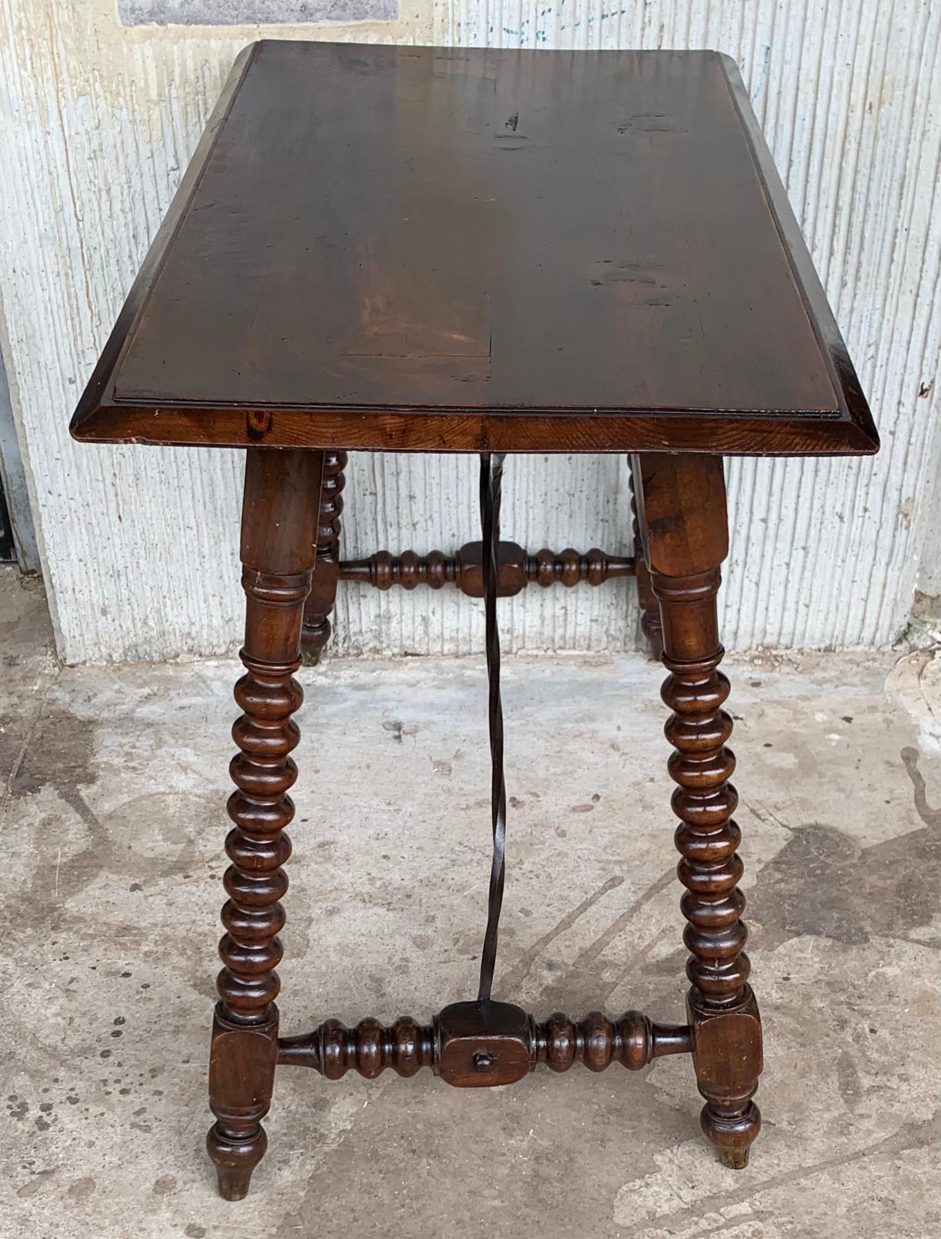 19th Century 19th Spanish Walnut Side Table with Turned Legs and Beleveled Top