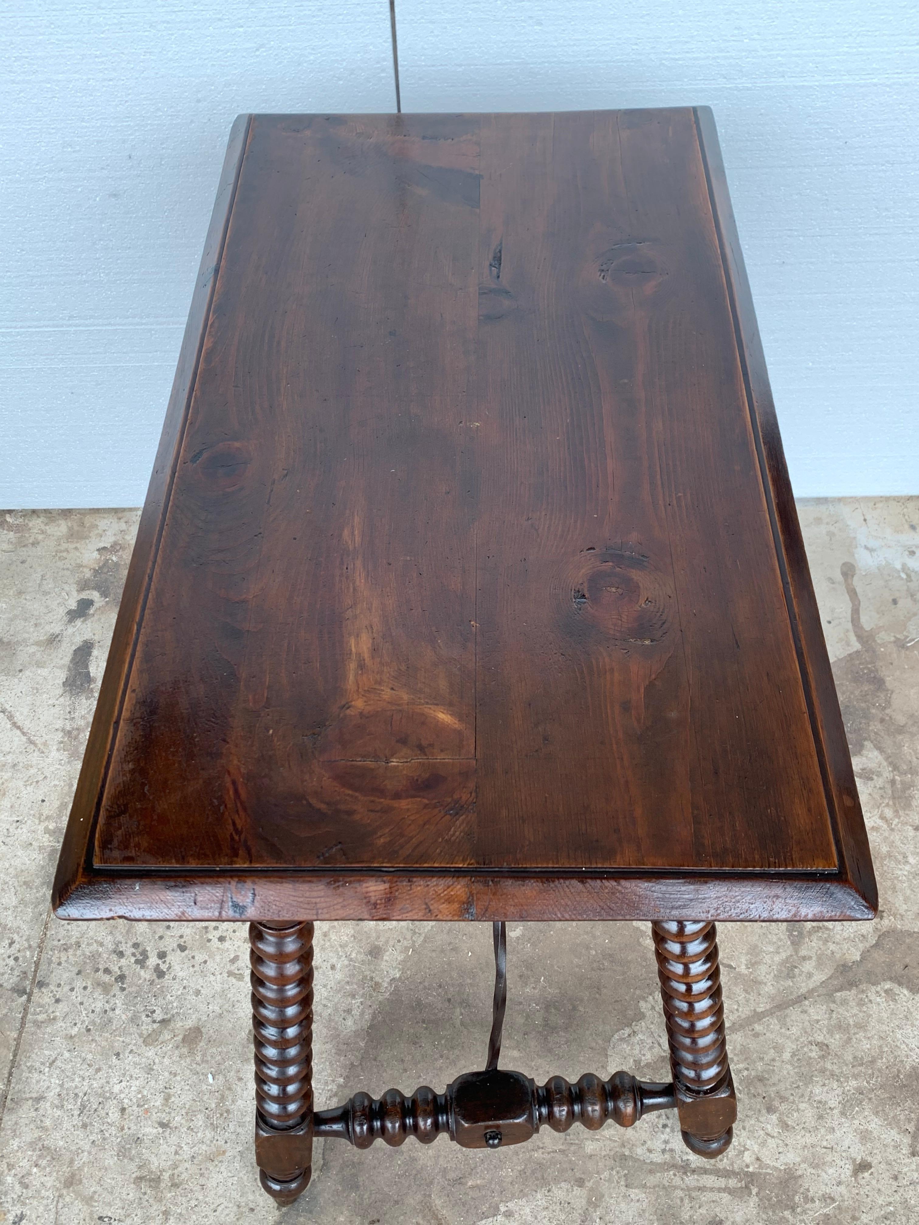 Wood 19th Spanish Walnut Side Table with Turned Legs and Beleveled Top