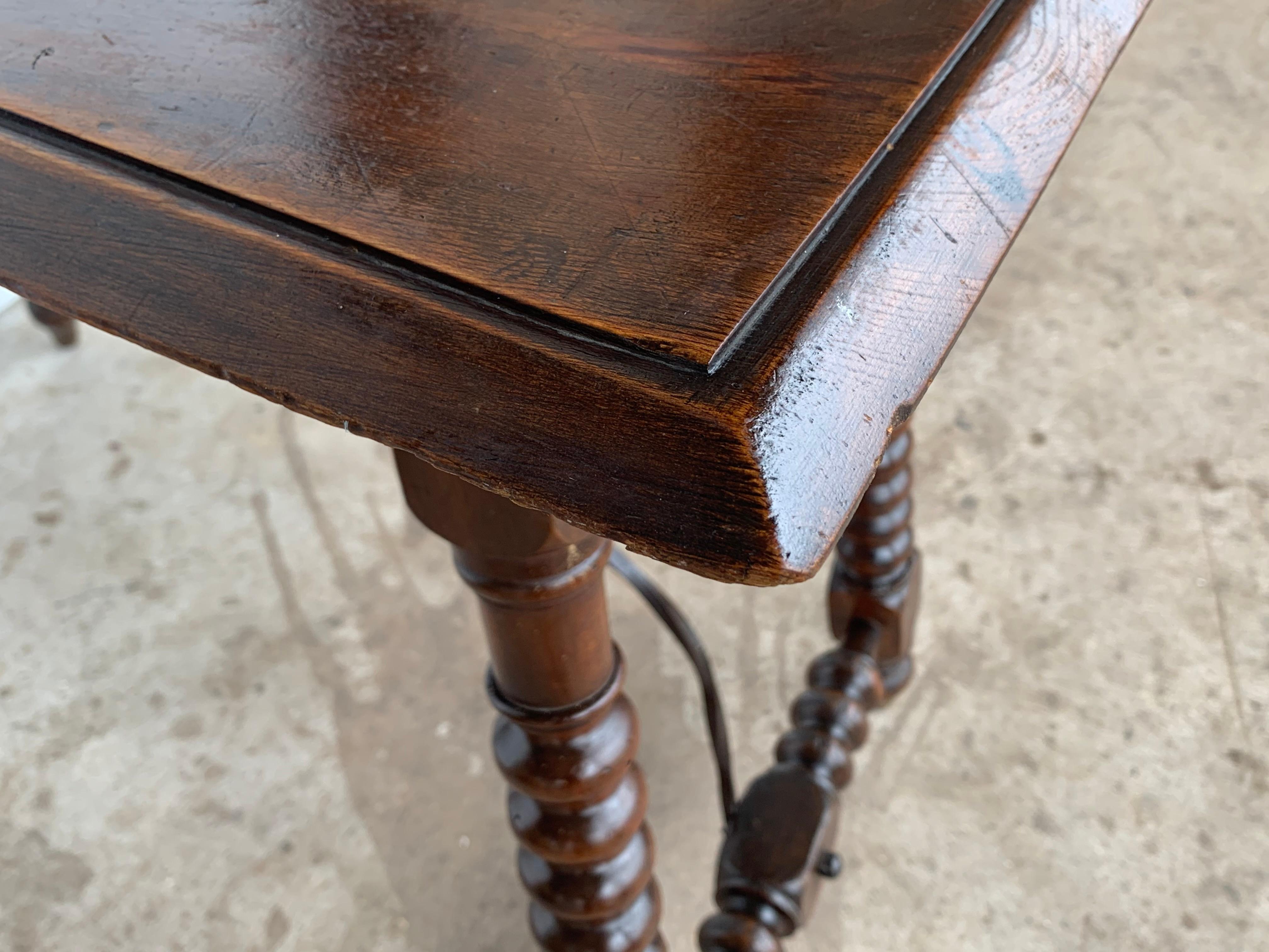 19th Spanish Walnut Side Table with Turned Legs and Beleveled Top 1