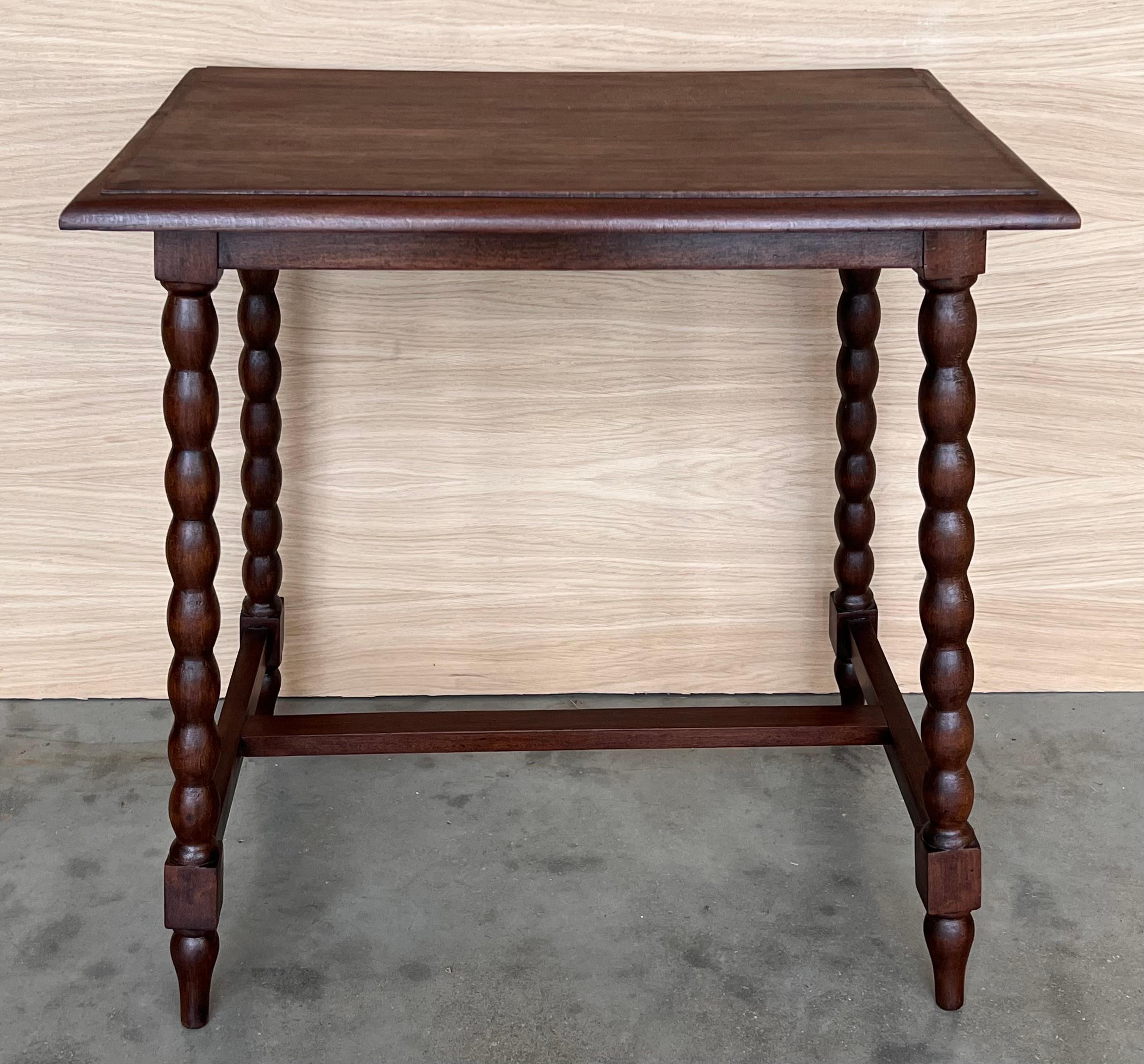 19th Spanish Walnut Side Table with Turned Legs and Iron Stretcher For Sale 4
