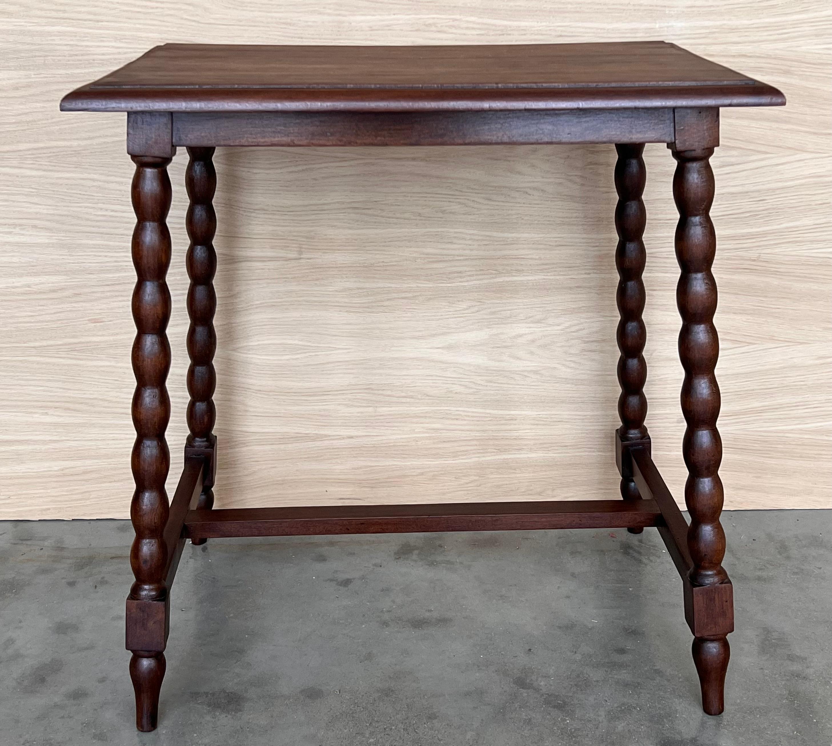 19th Spanish Walnut Side Table with Turned Legs and Iron Stretcher For Sale 5