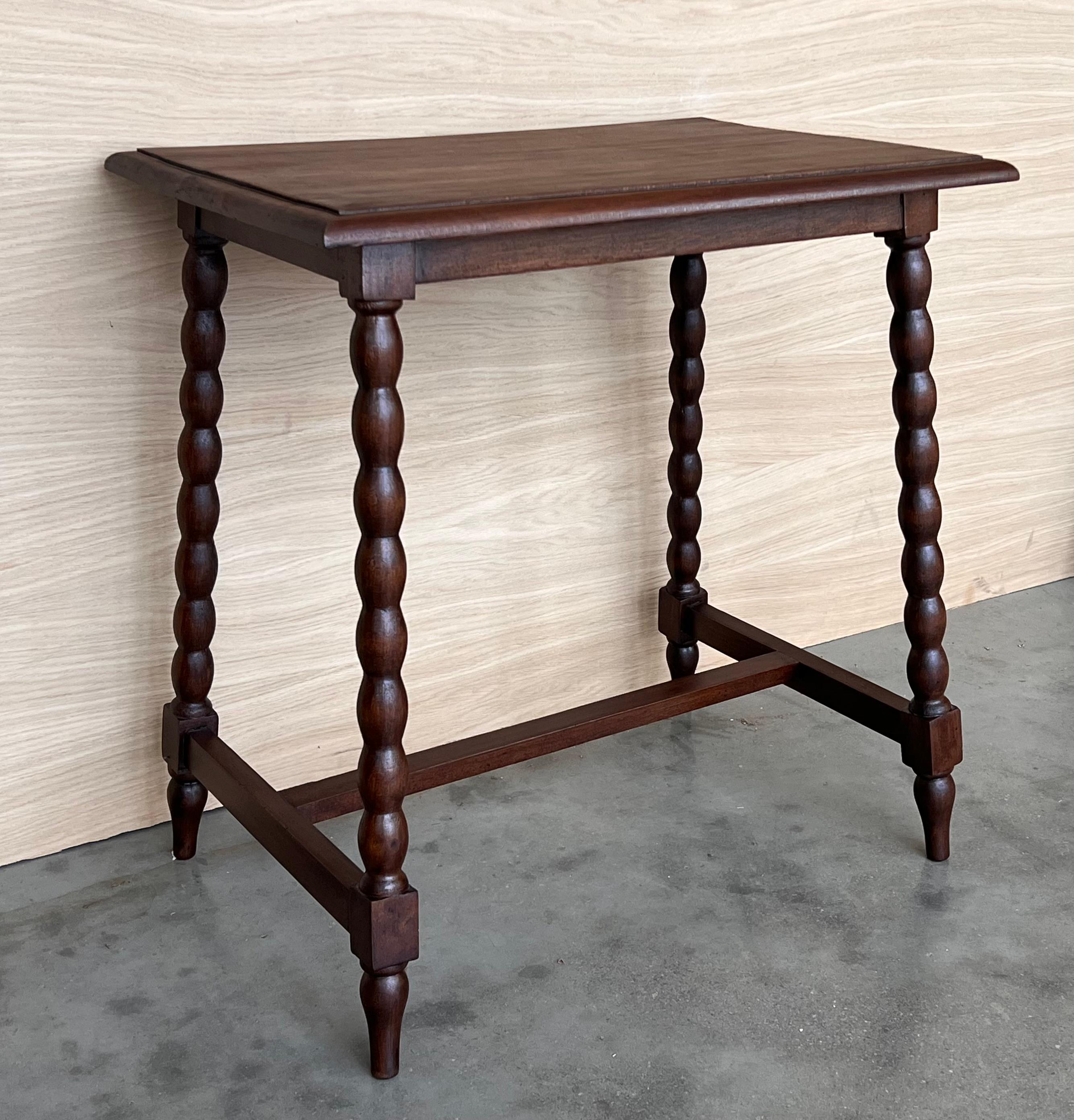 19th Spanish Walnut Side Table with Turned Legs and Iron Stretcher For Sale 6
