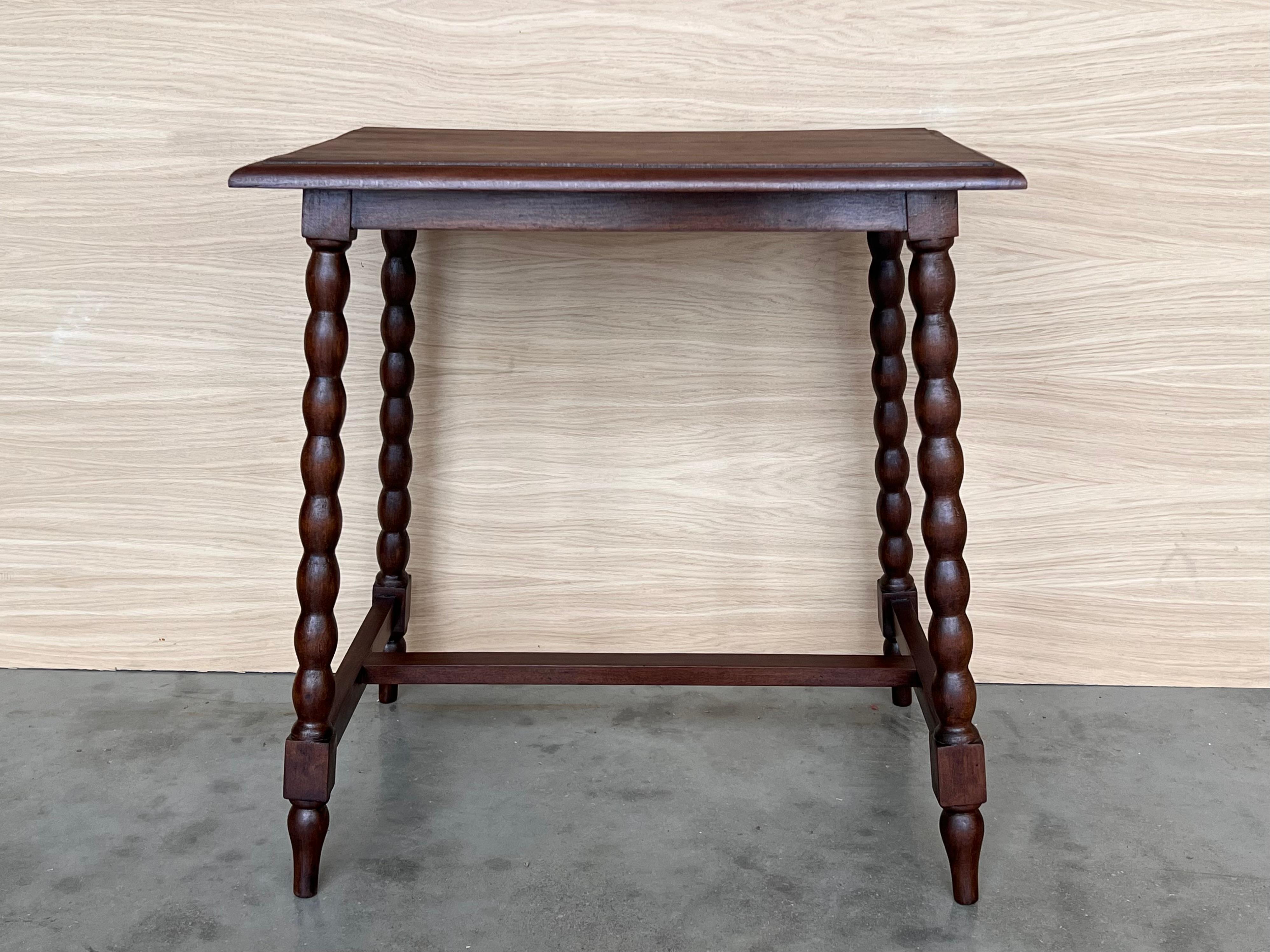 19th Spanish Walnut Side Table with Turned Legs and Iron Stretcher For Sale 8