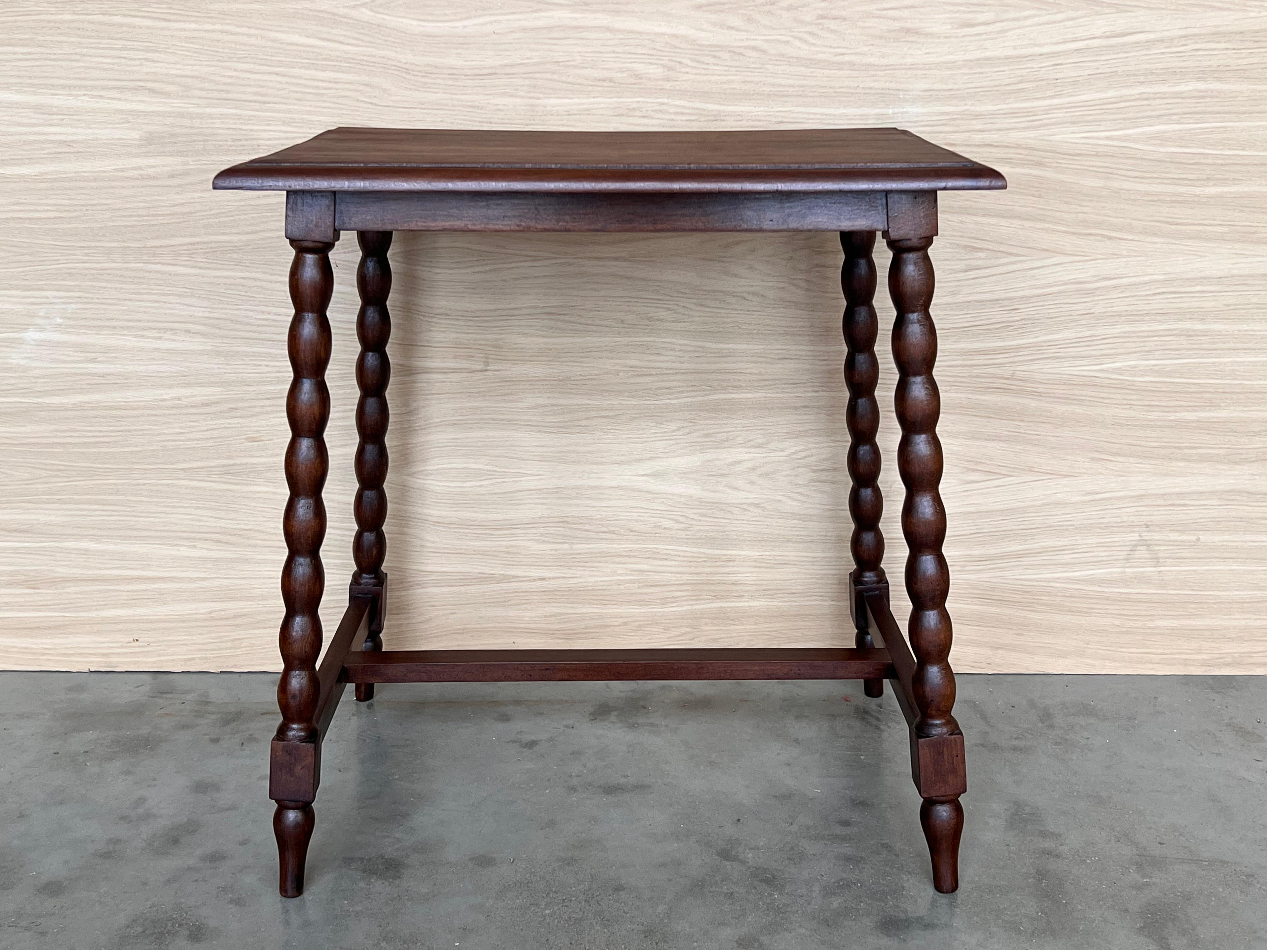 19th Spanish Walnut Side Table with Turned Legs and Iron Stretcher For Sale 9