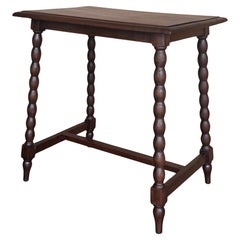 19th Spanish Walnut Side Table with Turned Legs and Iron Stretcher