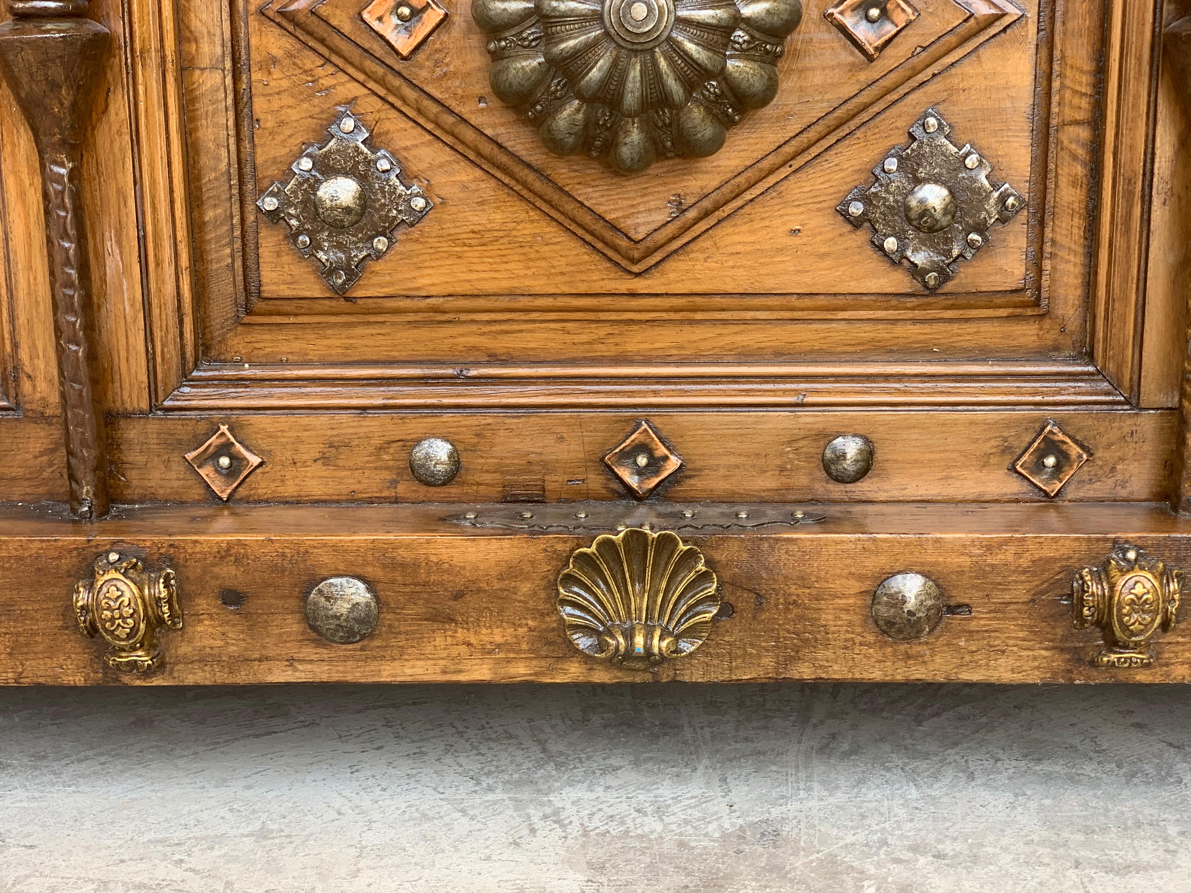 19th Century Spanish Walnut Trunk with Bronze Mounts and Decorative Nails 2