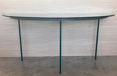 19th Spanish Wrought Iron Demilune Green Console Table