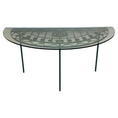 19th Spanish Wrought Iron Demilune Green Console Table