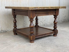 19th Spanish Zinc Top Coffe or Center Table with Turned Legs and Lower Tray
