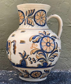 Striking Continental Glazed Earthenware Blue and Yellow Painted Urn, Talavera