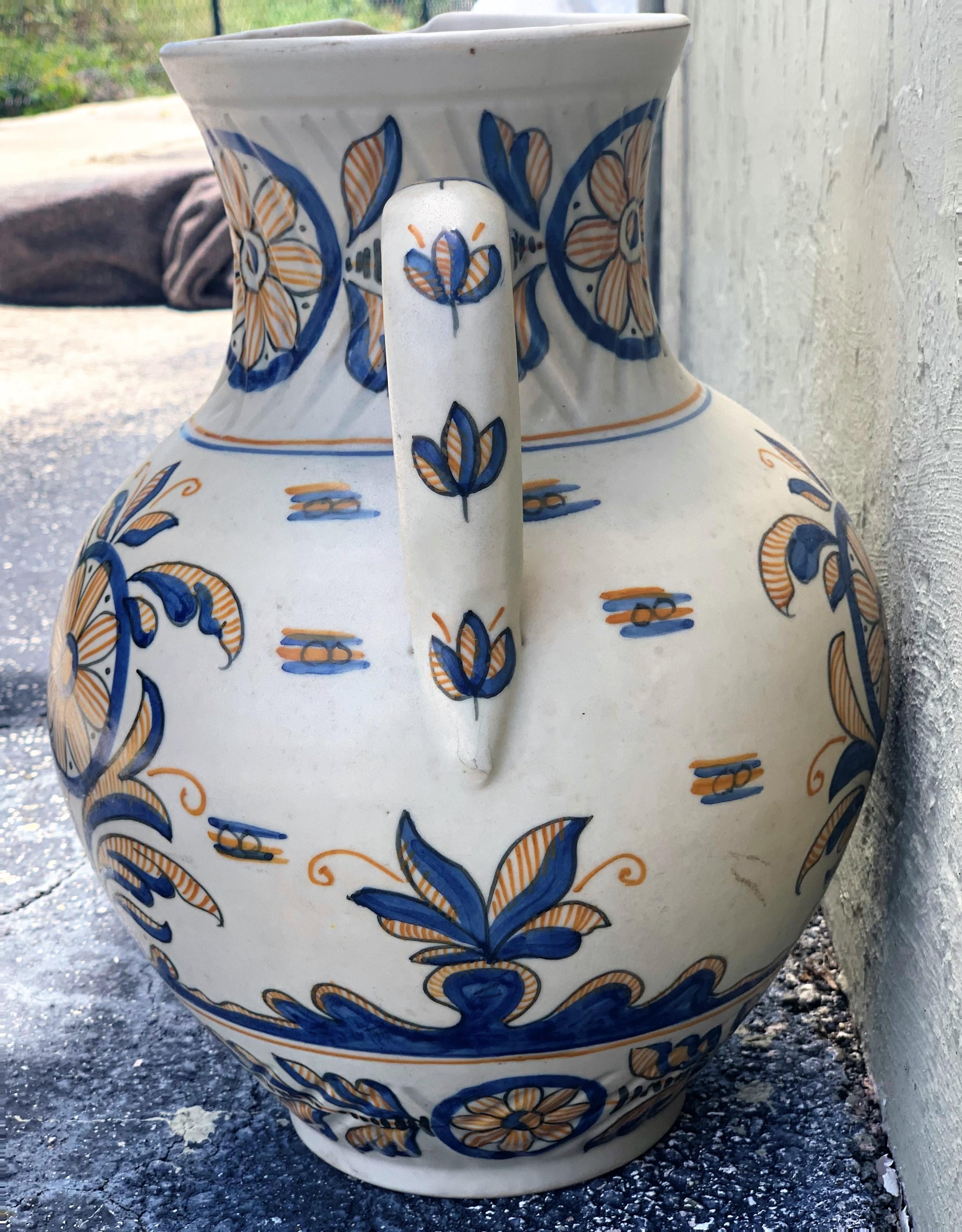Spanish Striking Continental Glazed Earthenware Blue and Yellow Painted Urn, Talavera For Sale