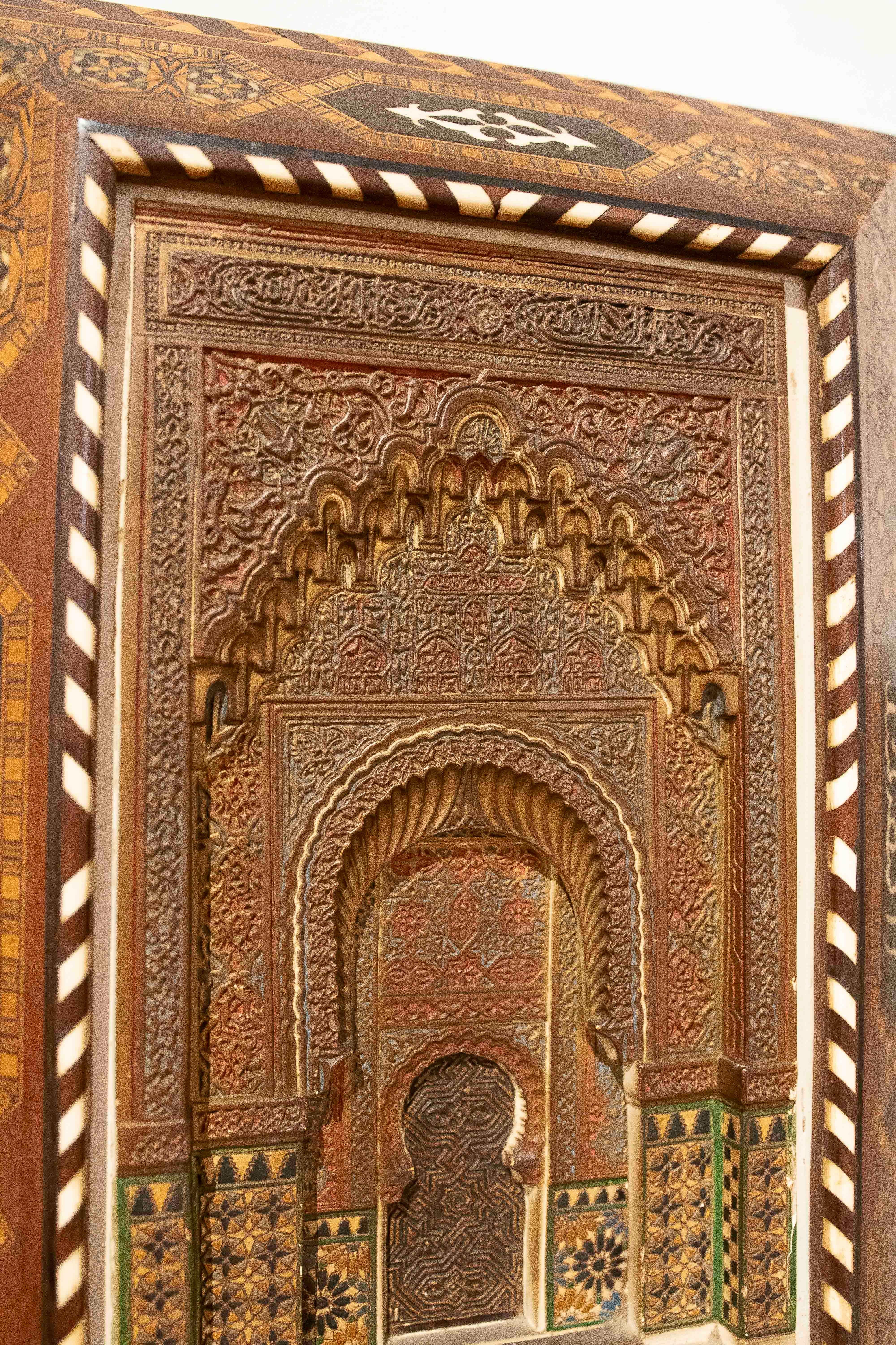 19th Century 19th Stucco Model of the Alhambra with a Granada Inlaid Frame For Sale