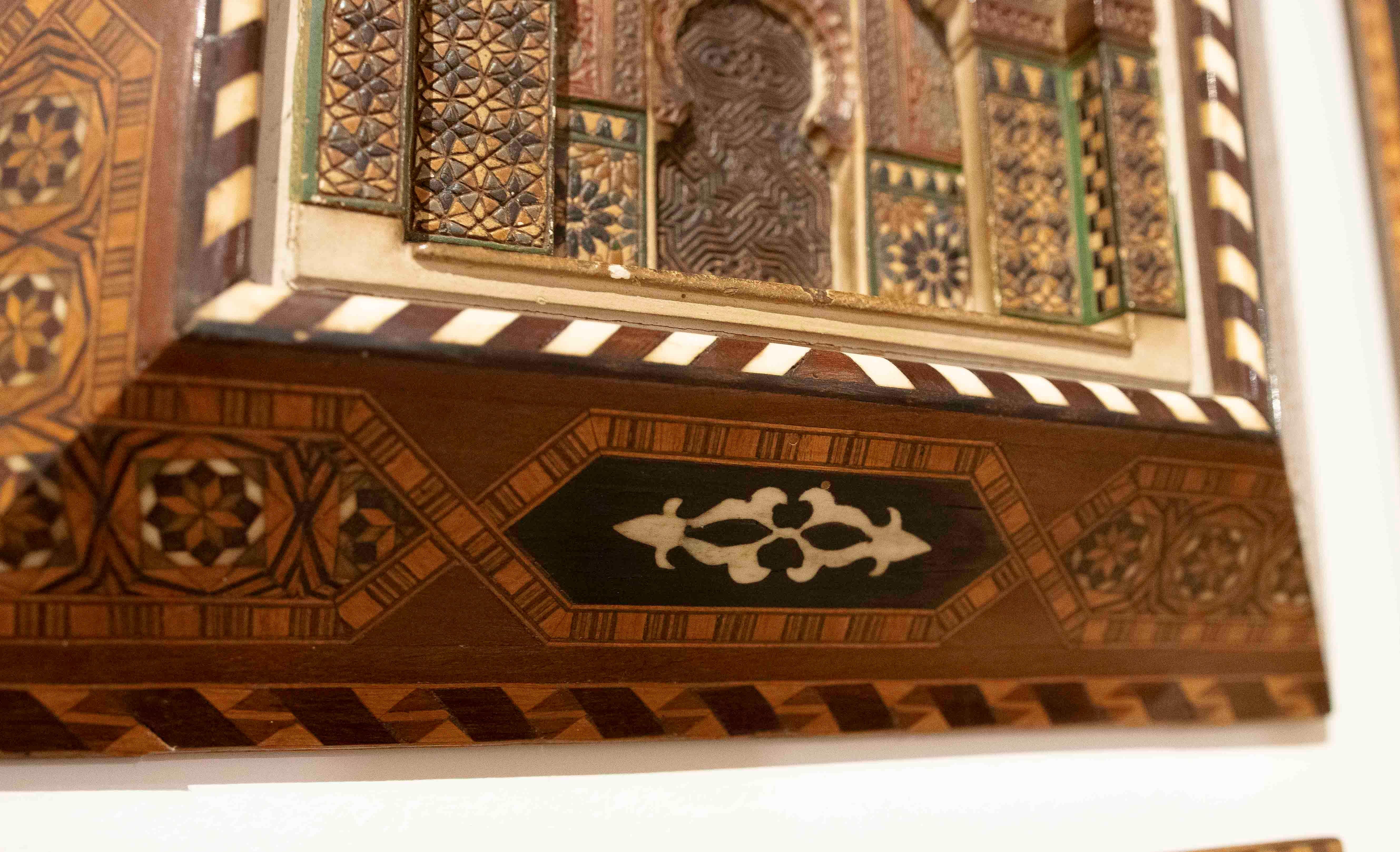 19th Stucco Model of the Alhambra with a Granada Inlaid Frame For Sale 1