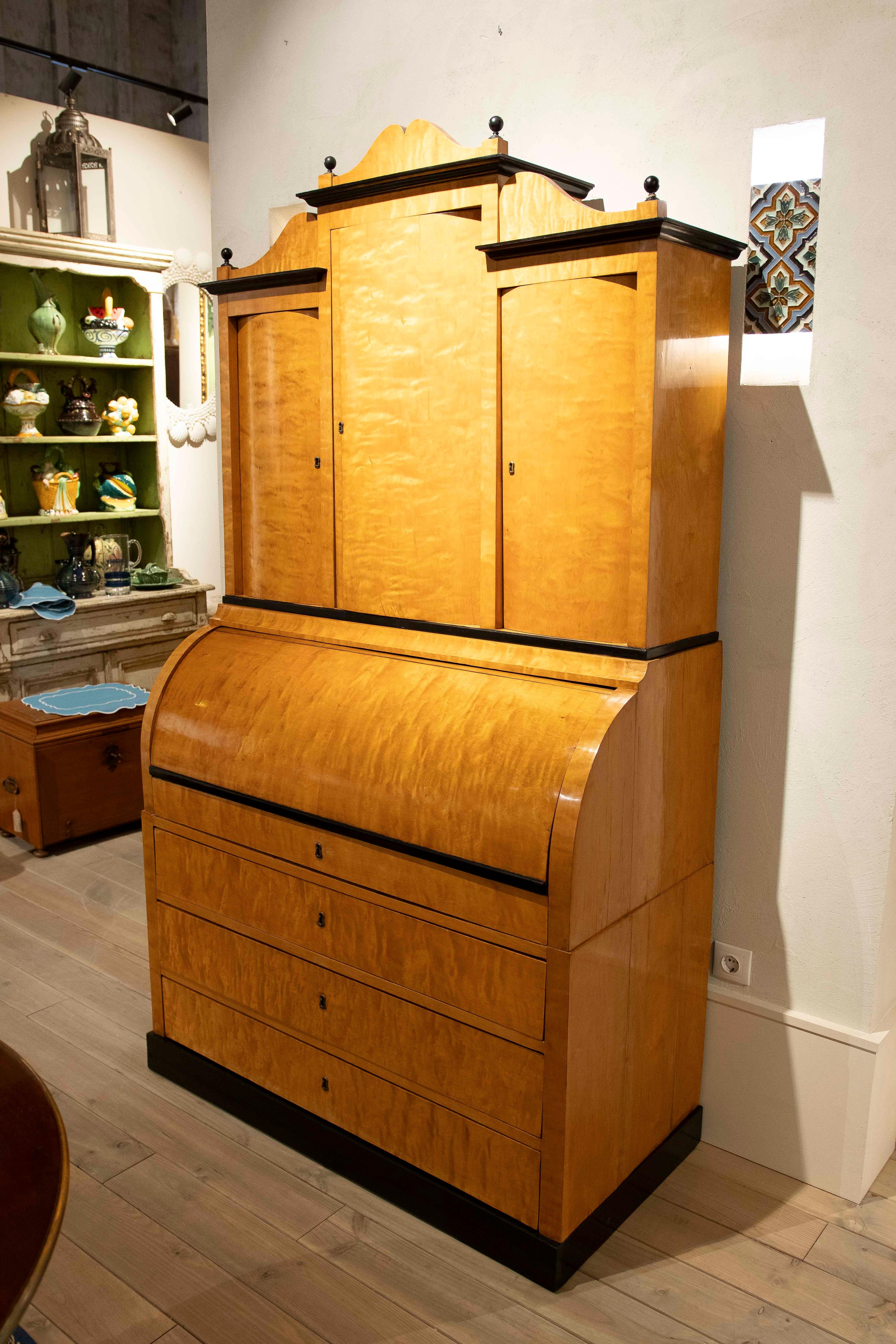 Ebonized 19th Swedish Biedermeier Desk Made of Birch Wood and Rosewood For Sale