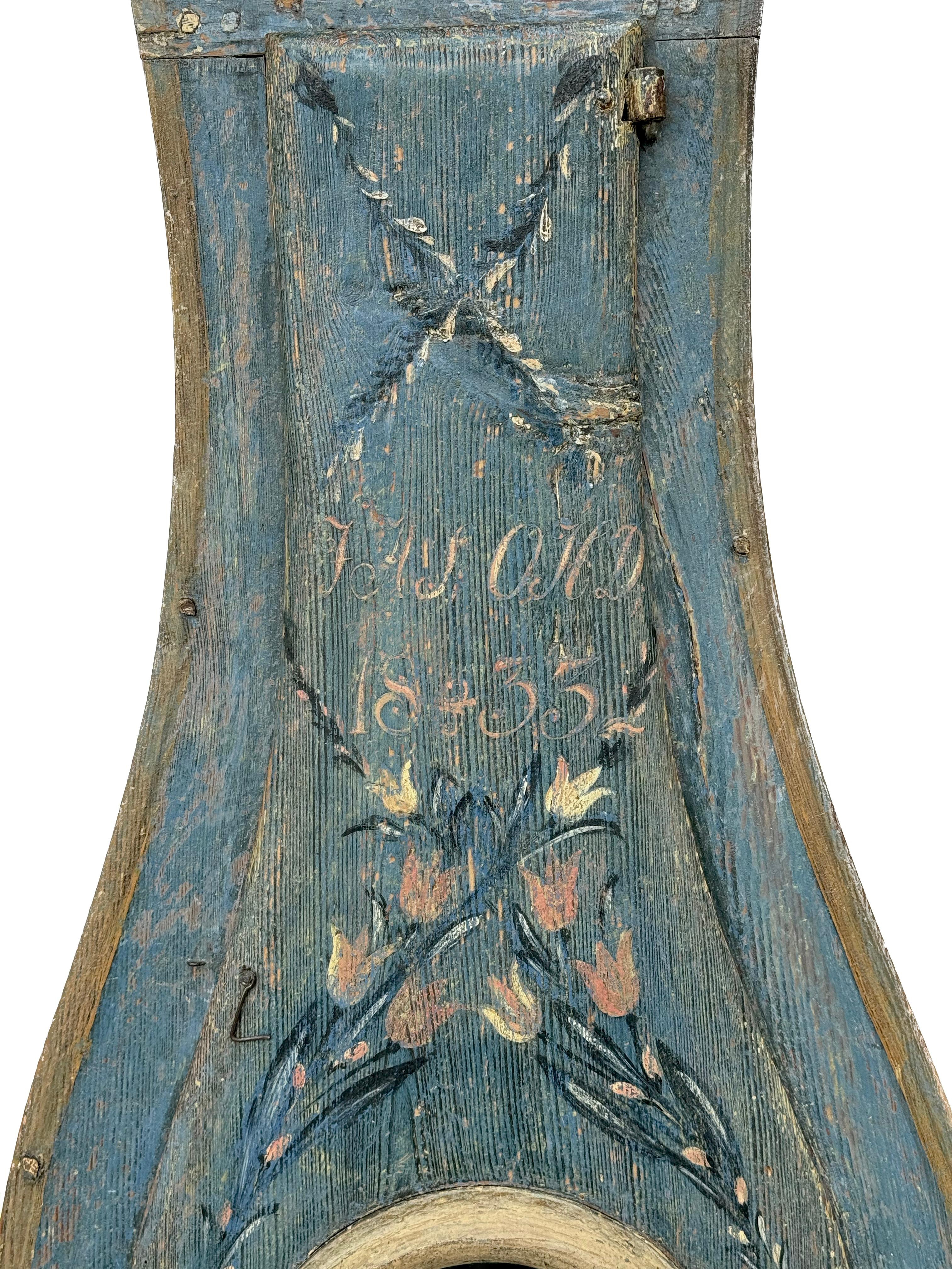 19th Swedish Gustavian Longcase Painted Mora Clock 1