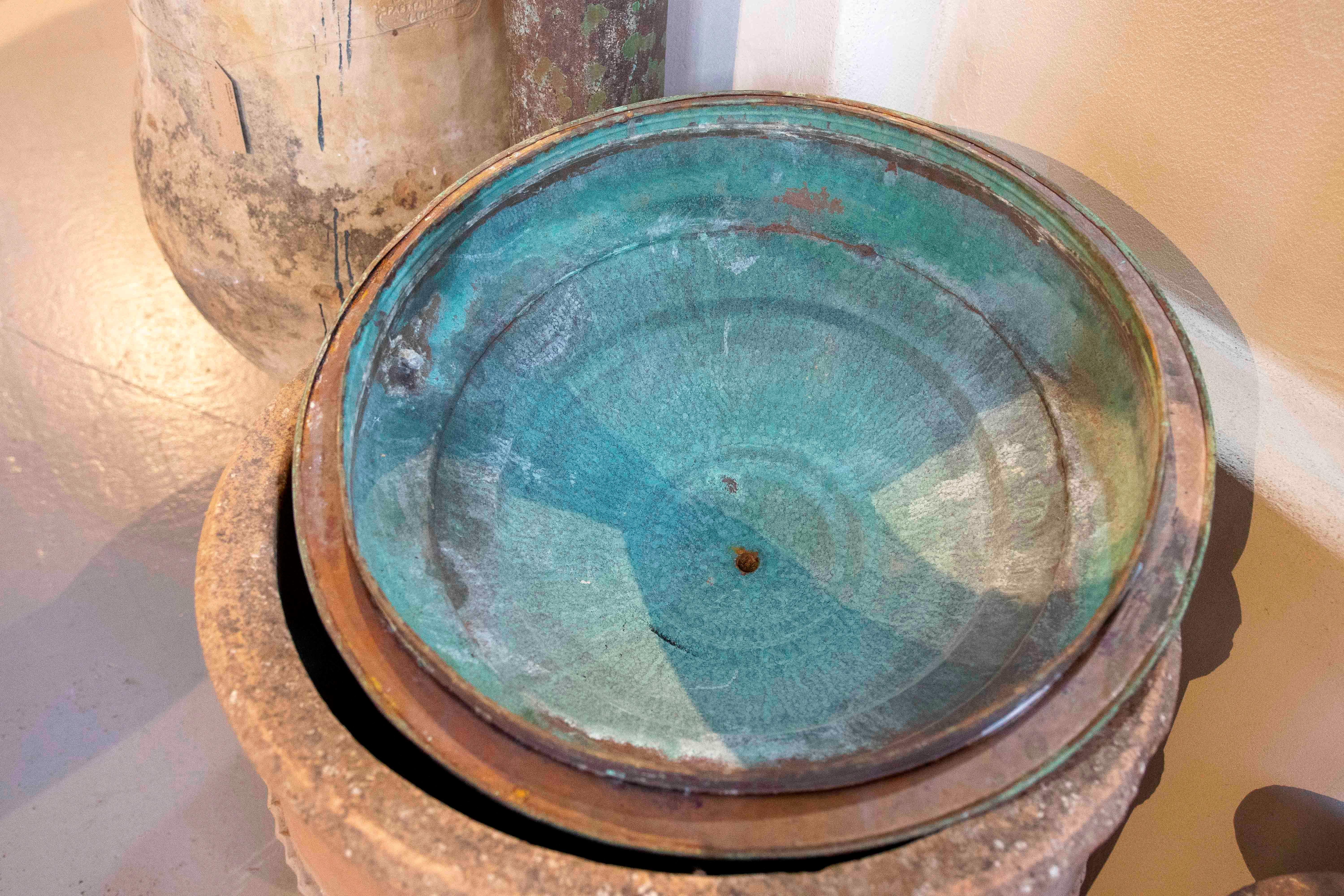 19th Terracotta Well Spout with Engraved Copper Lid For Sale 5