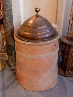 19th Terracotta Well Spout with Engraved Copper Lid
