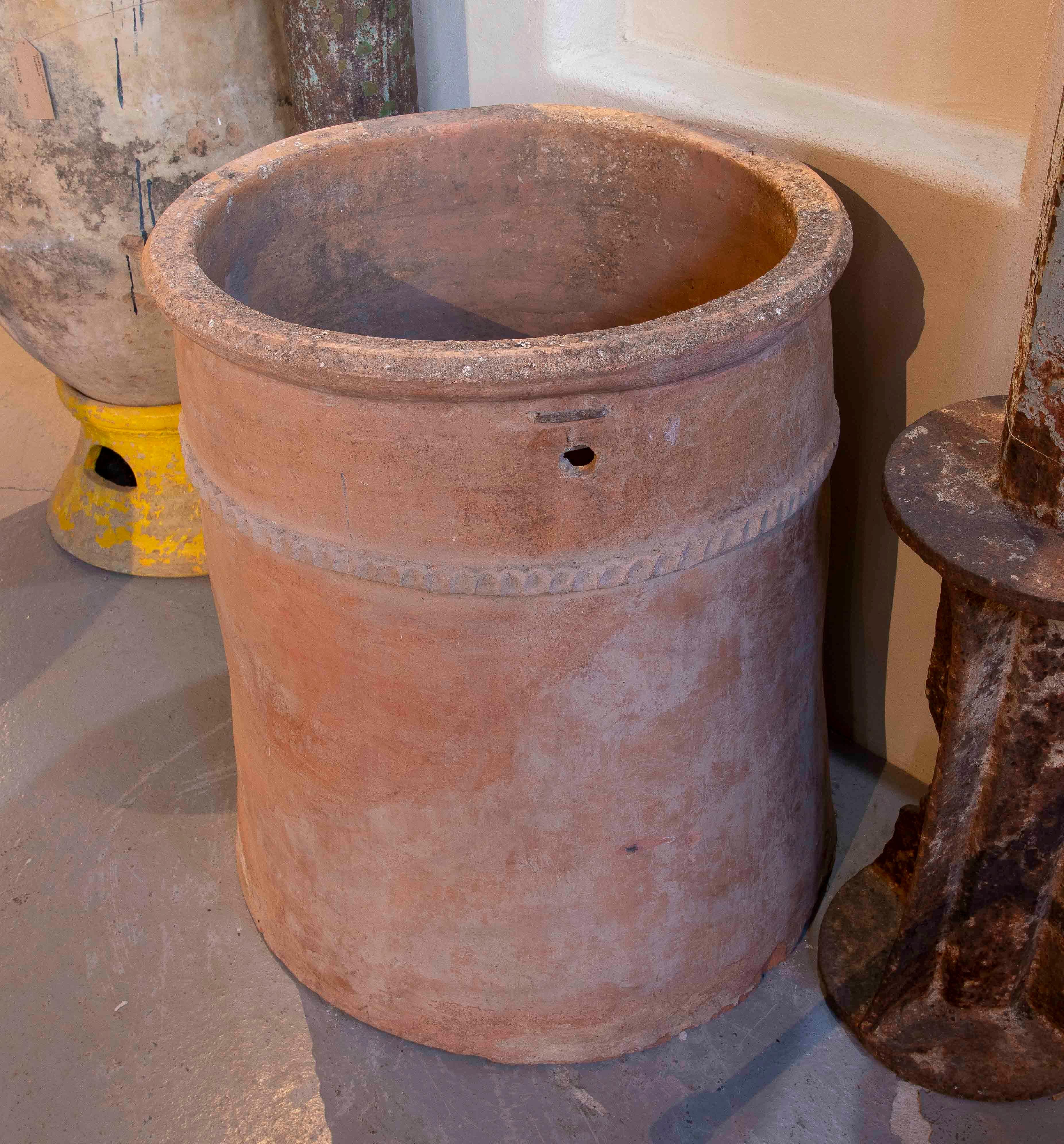 19th Terracotta Well Spout with Engraved Copper Lid For Sale 1