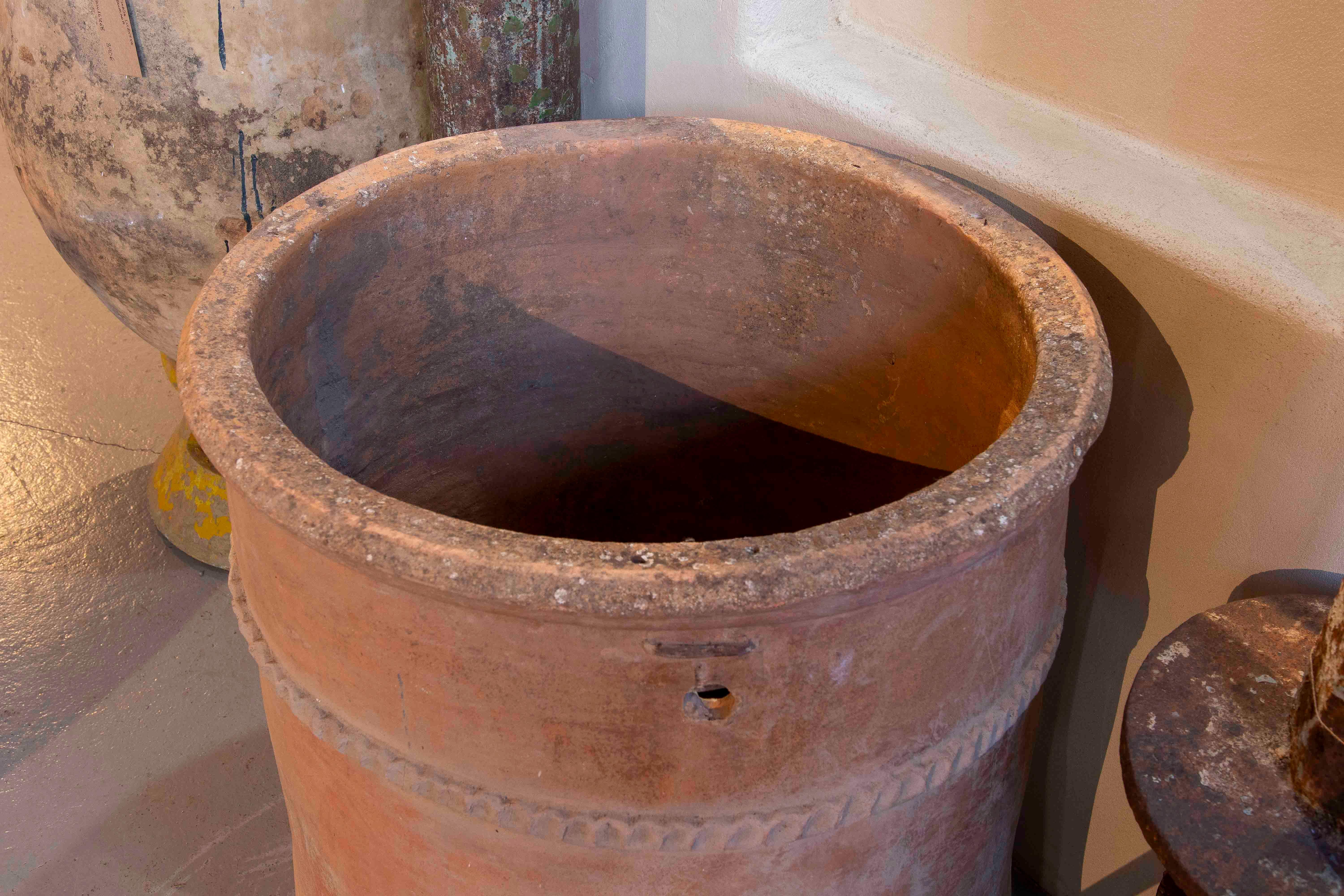 19th Terracotta Well Spout with Engraved Copper Lid For Sale 2