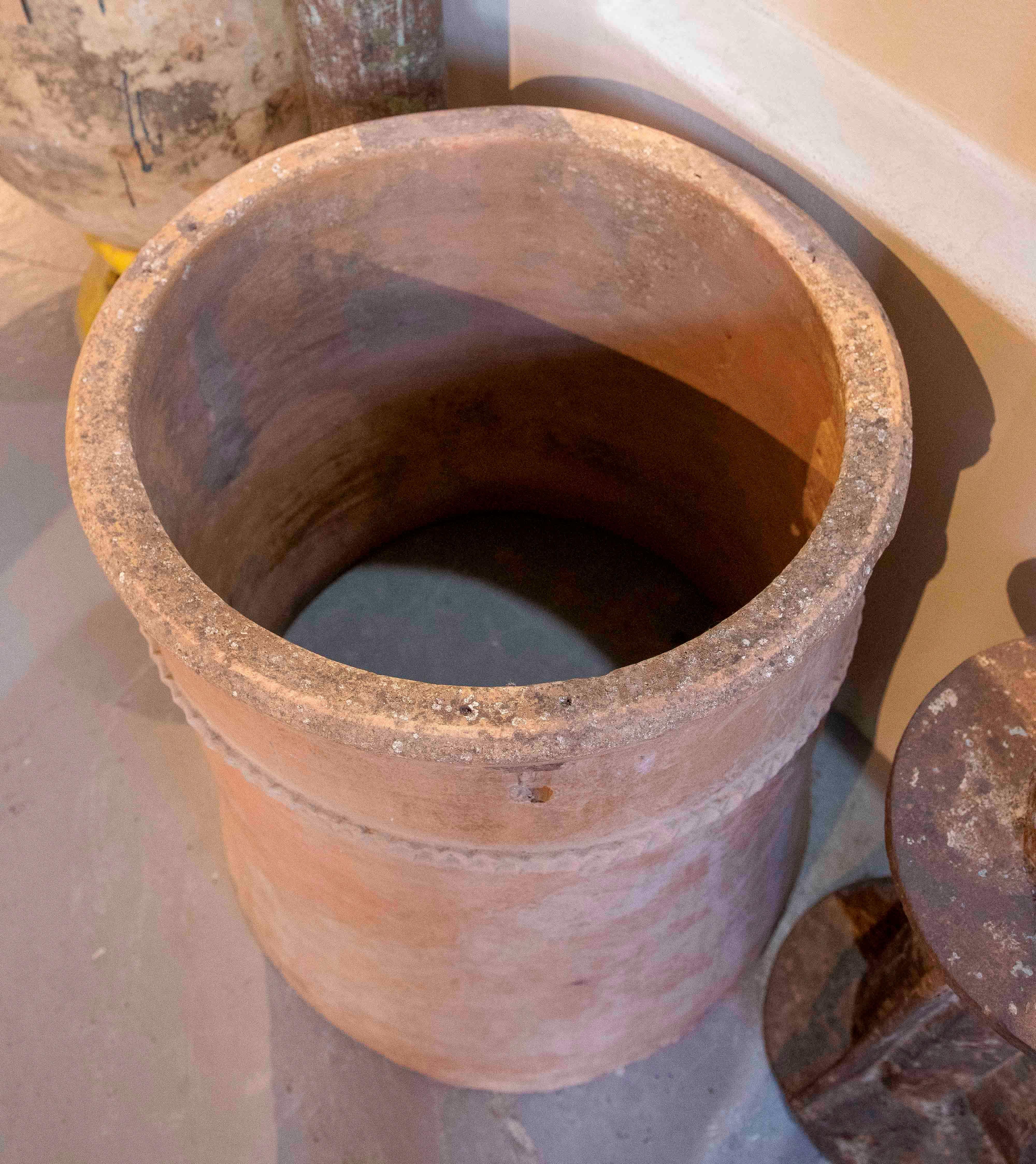 19th Terracotta Well Spout with Engraved Copper Lid For Sale 3