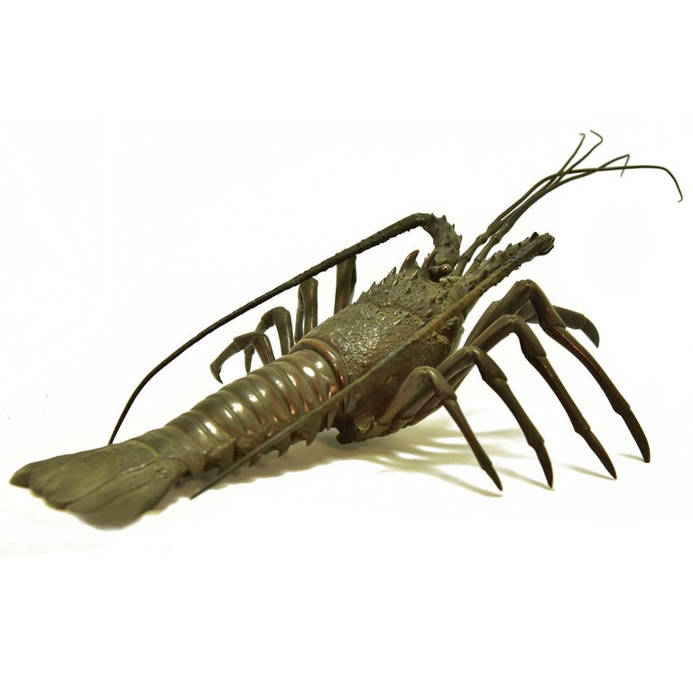 19th Century the Lobster Japanese Bronze Lobster Meiji Period For Sale