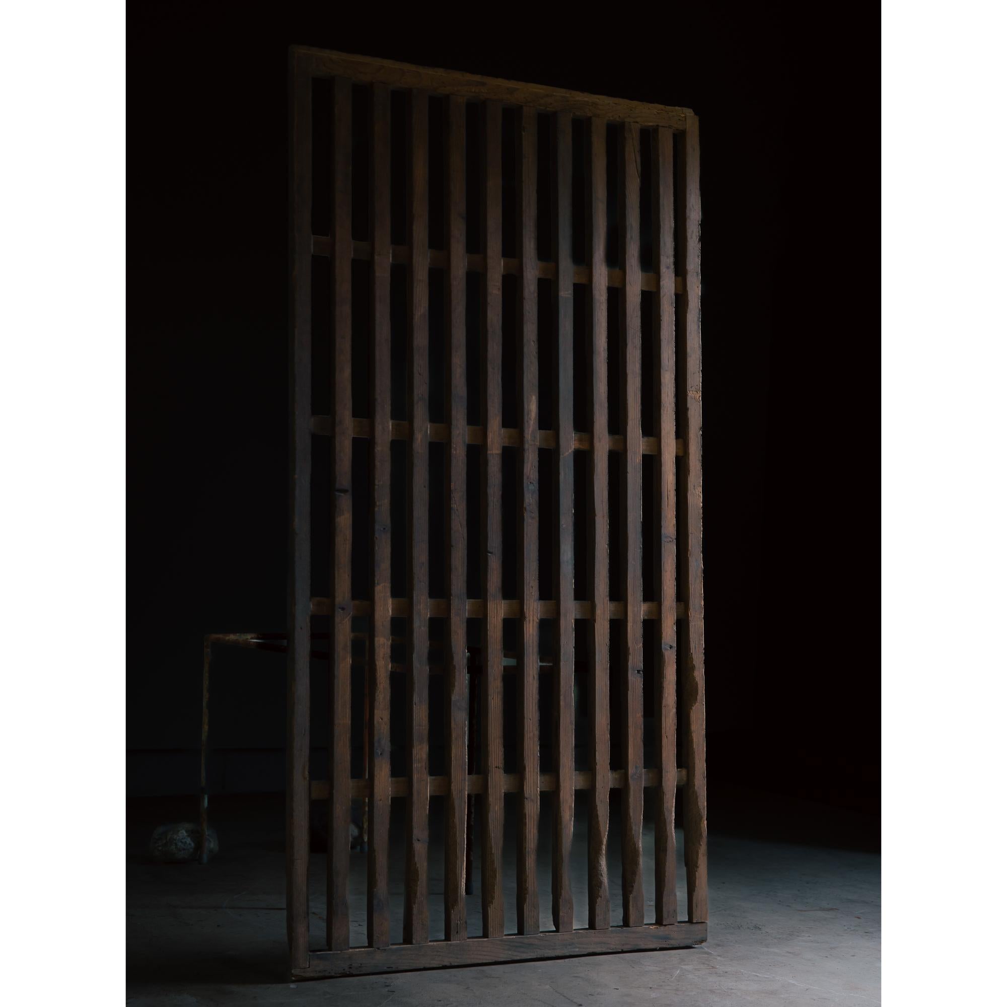 19th thick black lattice door. antique sliding door. wabi sabi Japanese shoji Edo en venta