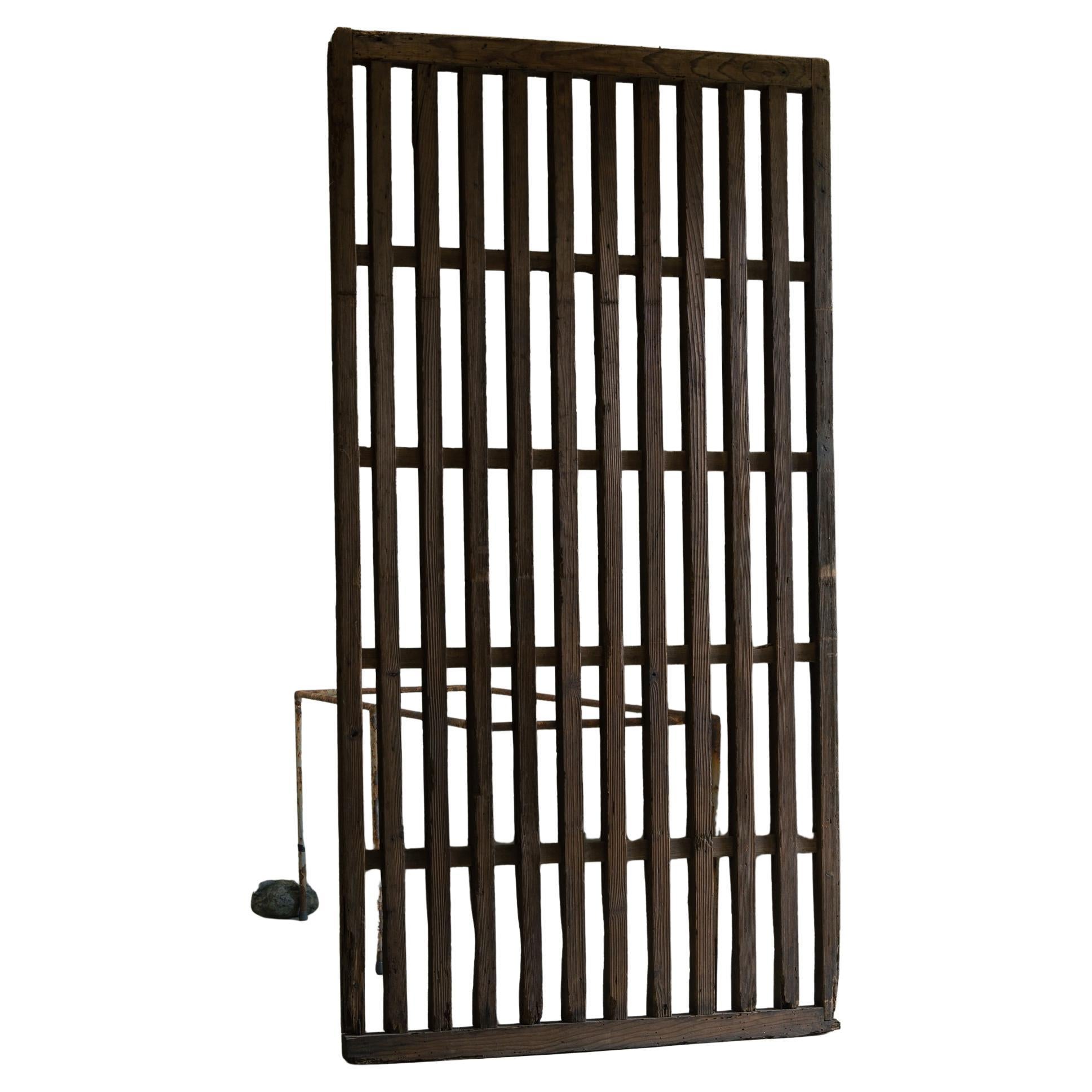 19th thick black lattice door. antique sliding door. wabi sabi Japanese shoji