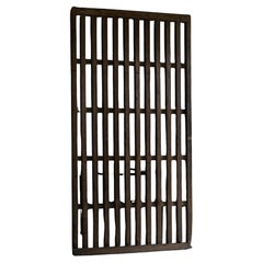 19th thick black lattice door. antique sliding door. wabi sabi Japanese shoji