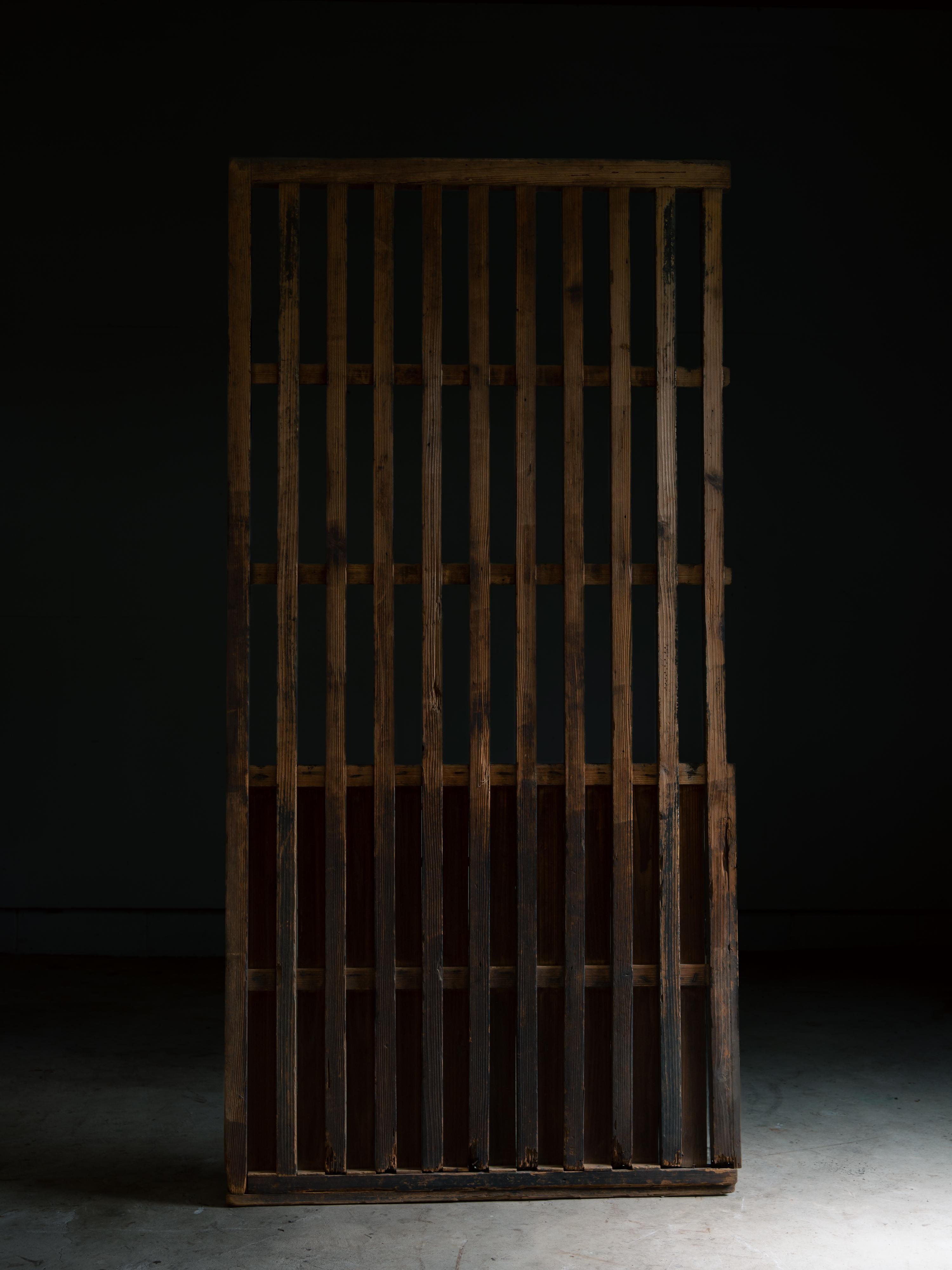 19. dicke Gittertür, antike Schiebetür mit Paneel. Japanische wabi sabi shoji im Angebot 3