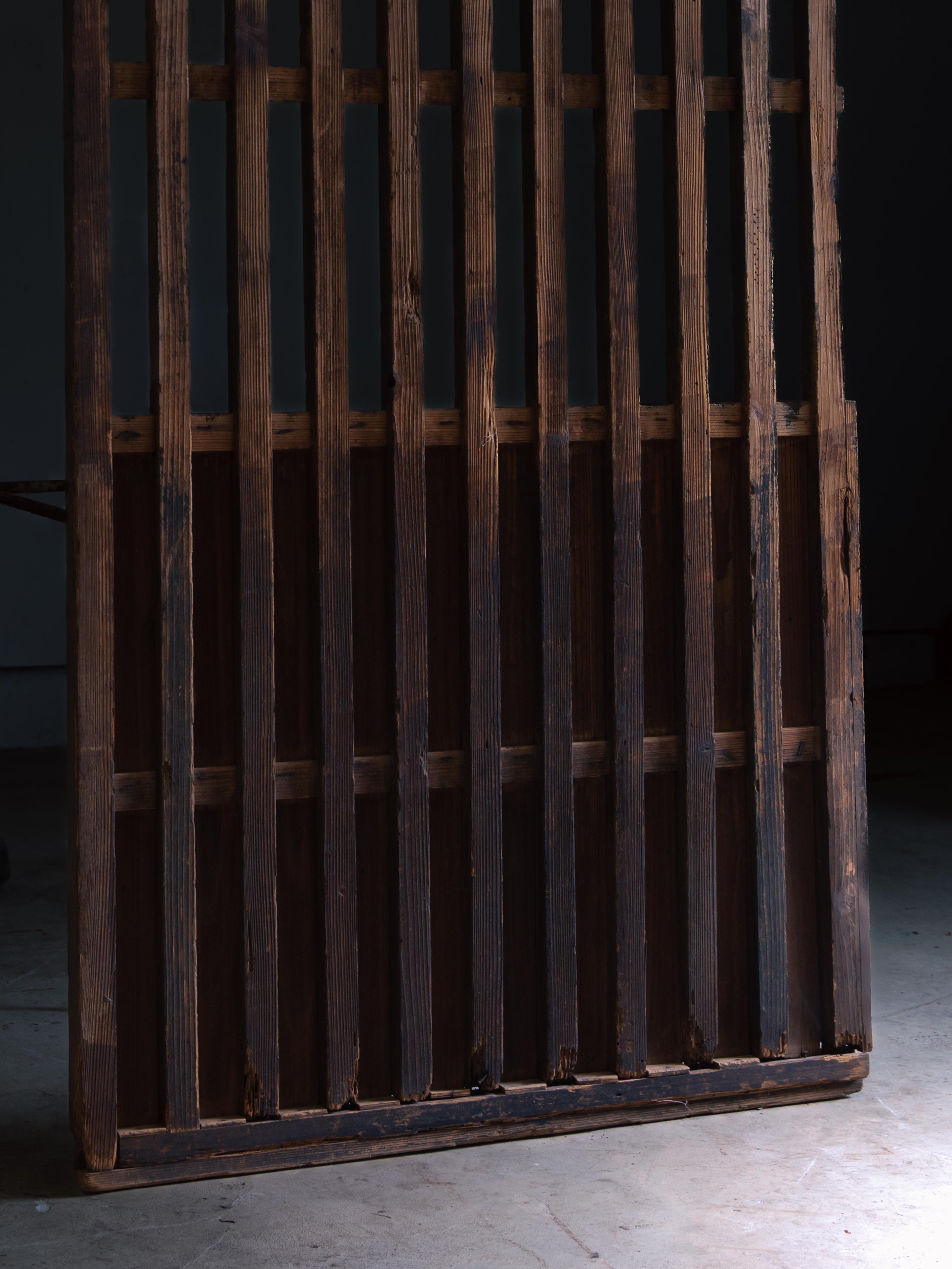 19. dicke Gittertür, antike Schiebetür mit Paneel. Japanische wabi sabi shoji im Angebot 2