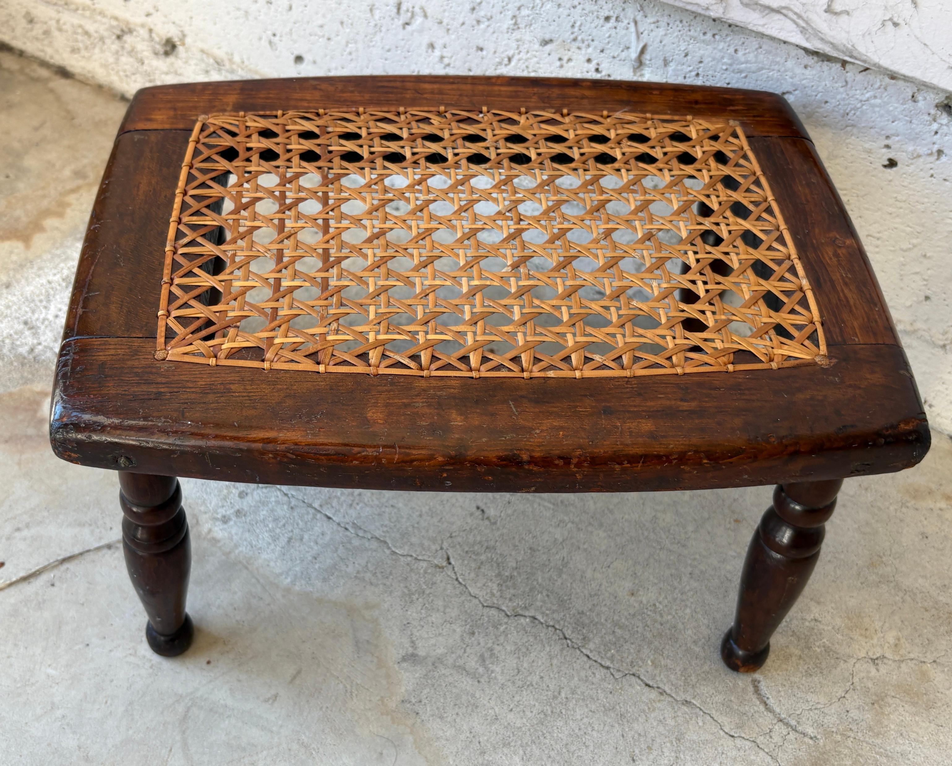Country 19th Walnut Footstool w/ Cane Seat For Sale