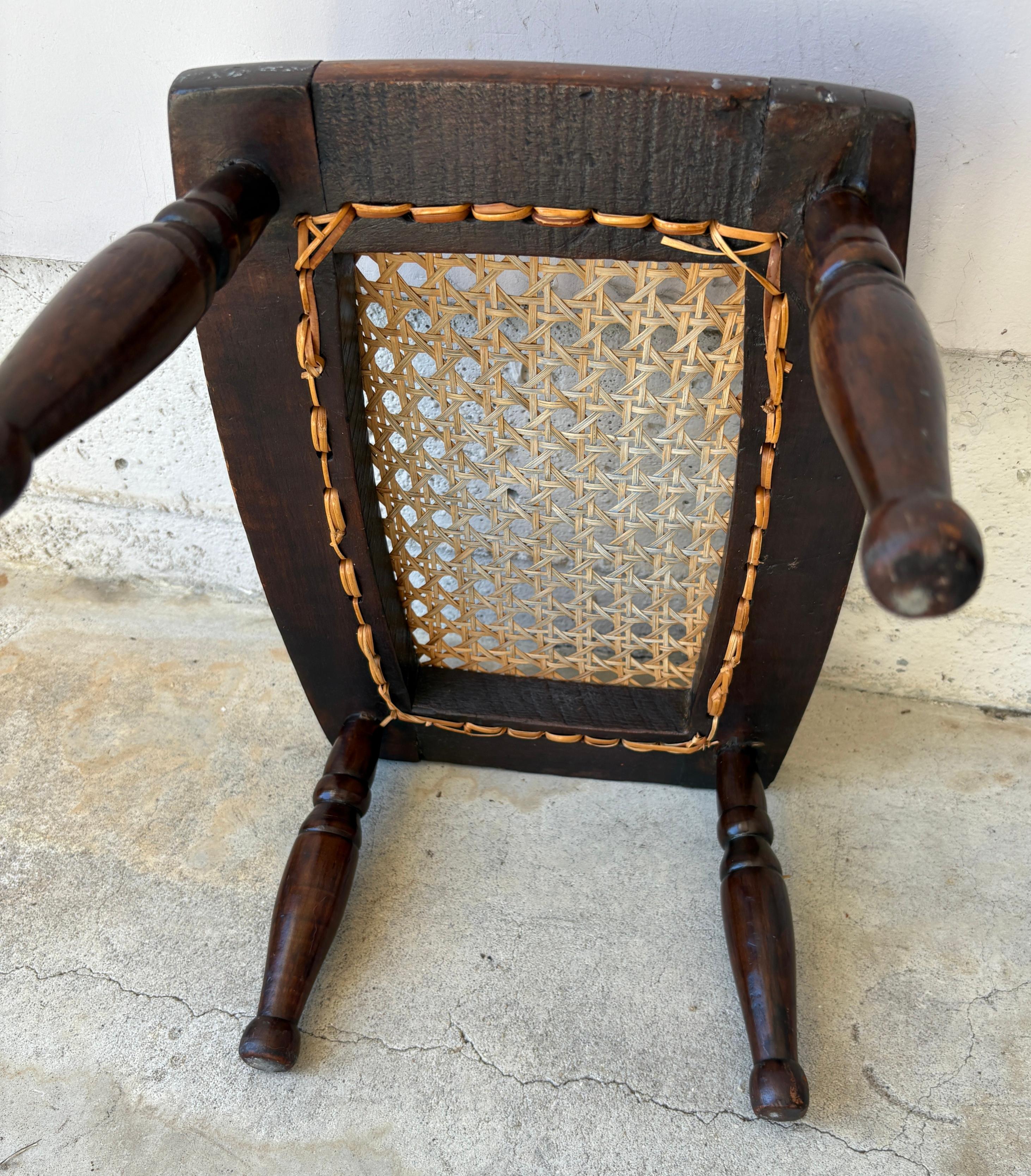 American 19th Walnut Footstool w/ Cane Seat For Sale