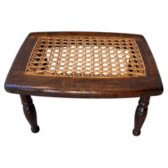 19th Walnut Footstool w/ Cane Seat