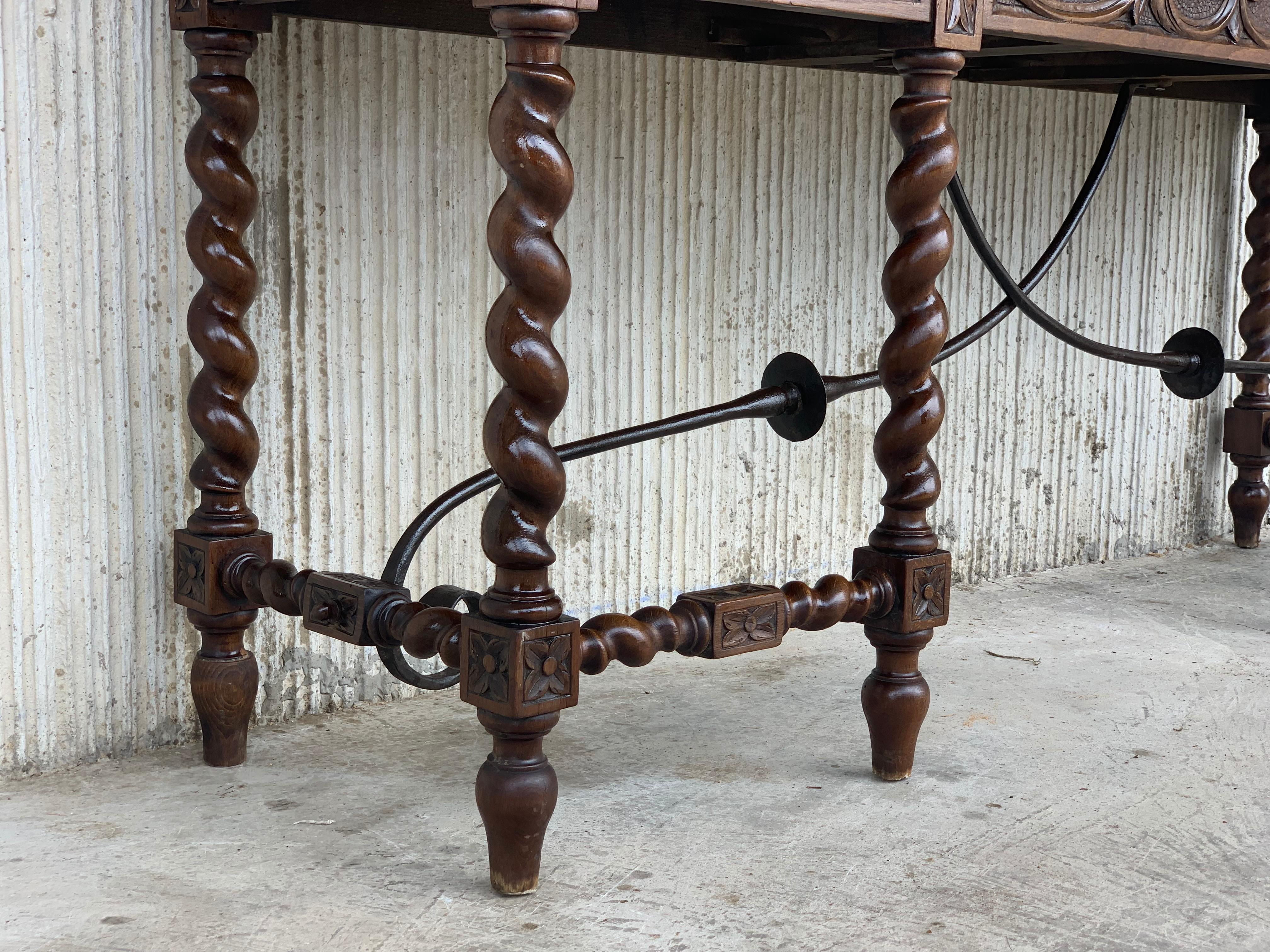 19th Century Wood Carved Cupboard, Cabinet on Stand with Iron Stretcher 5