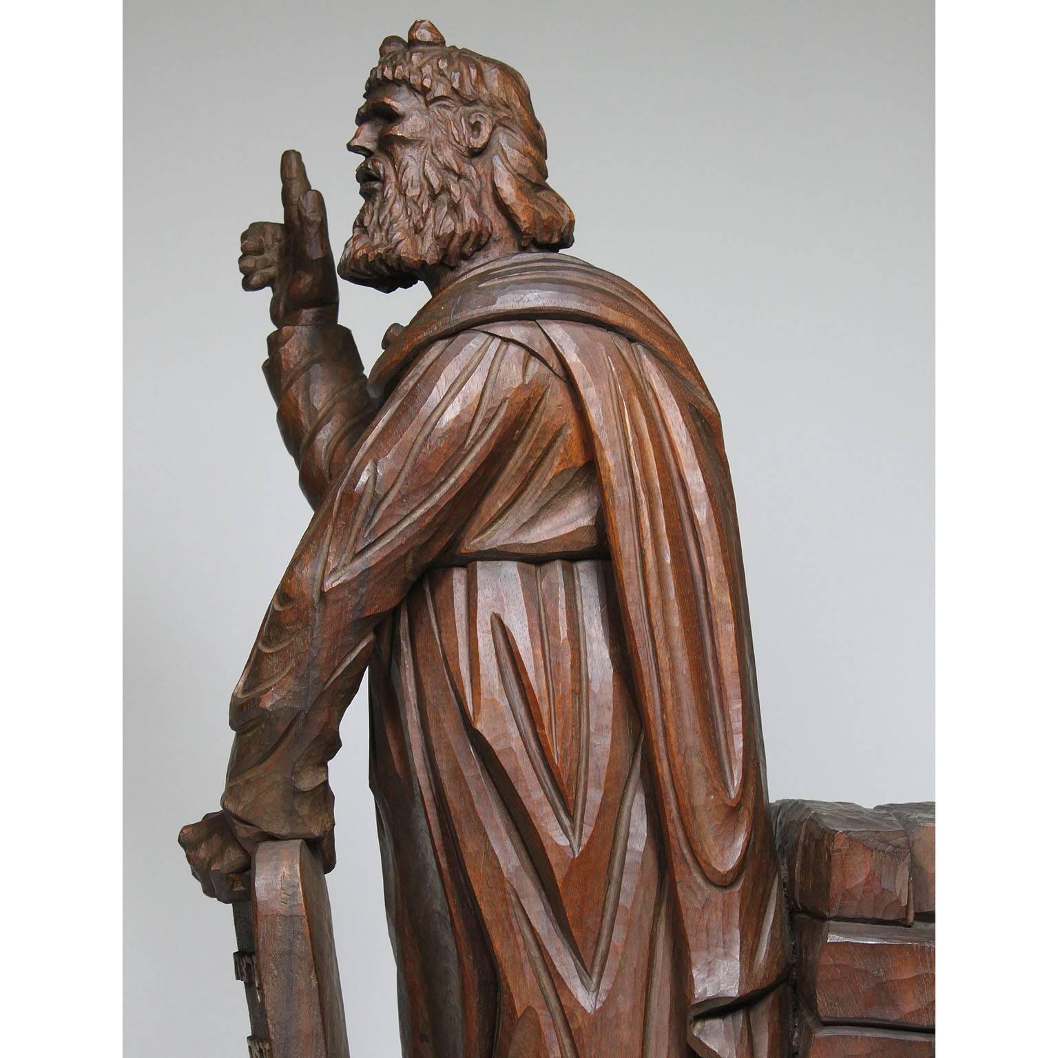 Spanish 19th-20th Century Renaissance Carved Wood Judica Figure of Michelangelo's Moses For Sale