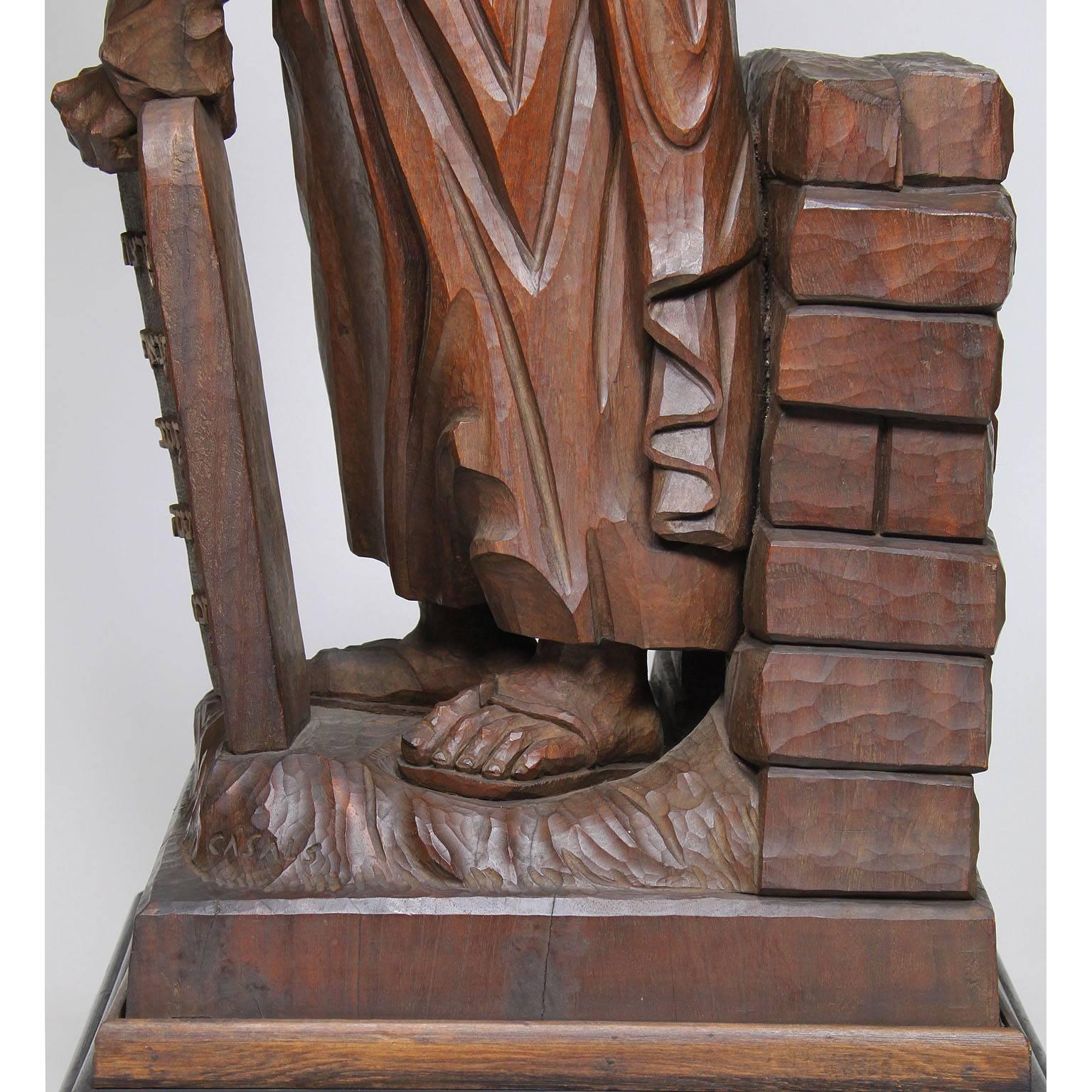 Hand-Carved 19th-20th Century Renaissance Carved Wood Judica Figure of Michelangelo's Moses For Sale