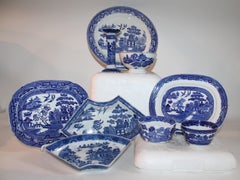 Collection de 9 pièces en saule bleu du XIXe-XXe siècle