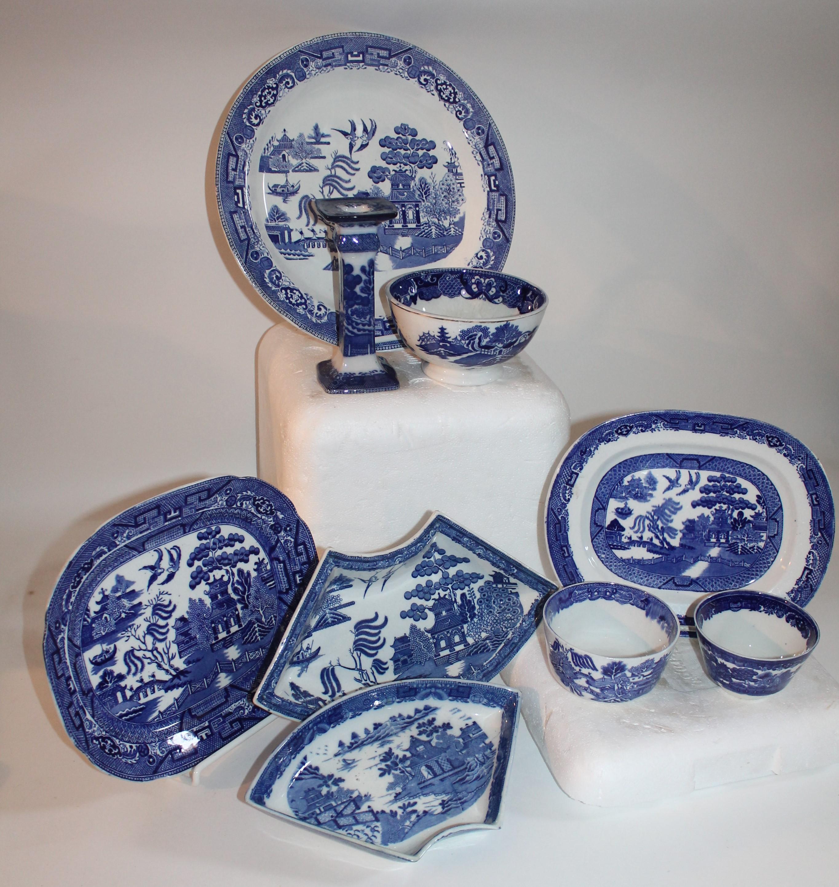 Country 19th-20th Century Blue Willow Collection, 9 Pcs For Sale